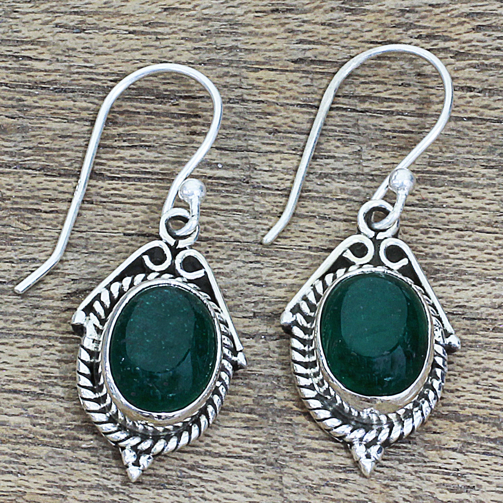 Premium Handcrafted Sterling Silver Green Onyx Dangle Earrings | Traditional Indian Jewelry