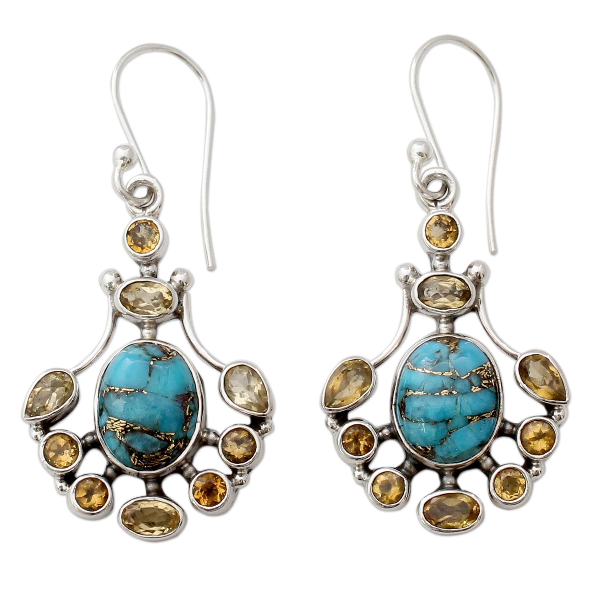 Premium Citrine & Turquoise Sterling Silver Dangle Earrings – Radiant Sunshine Design