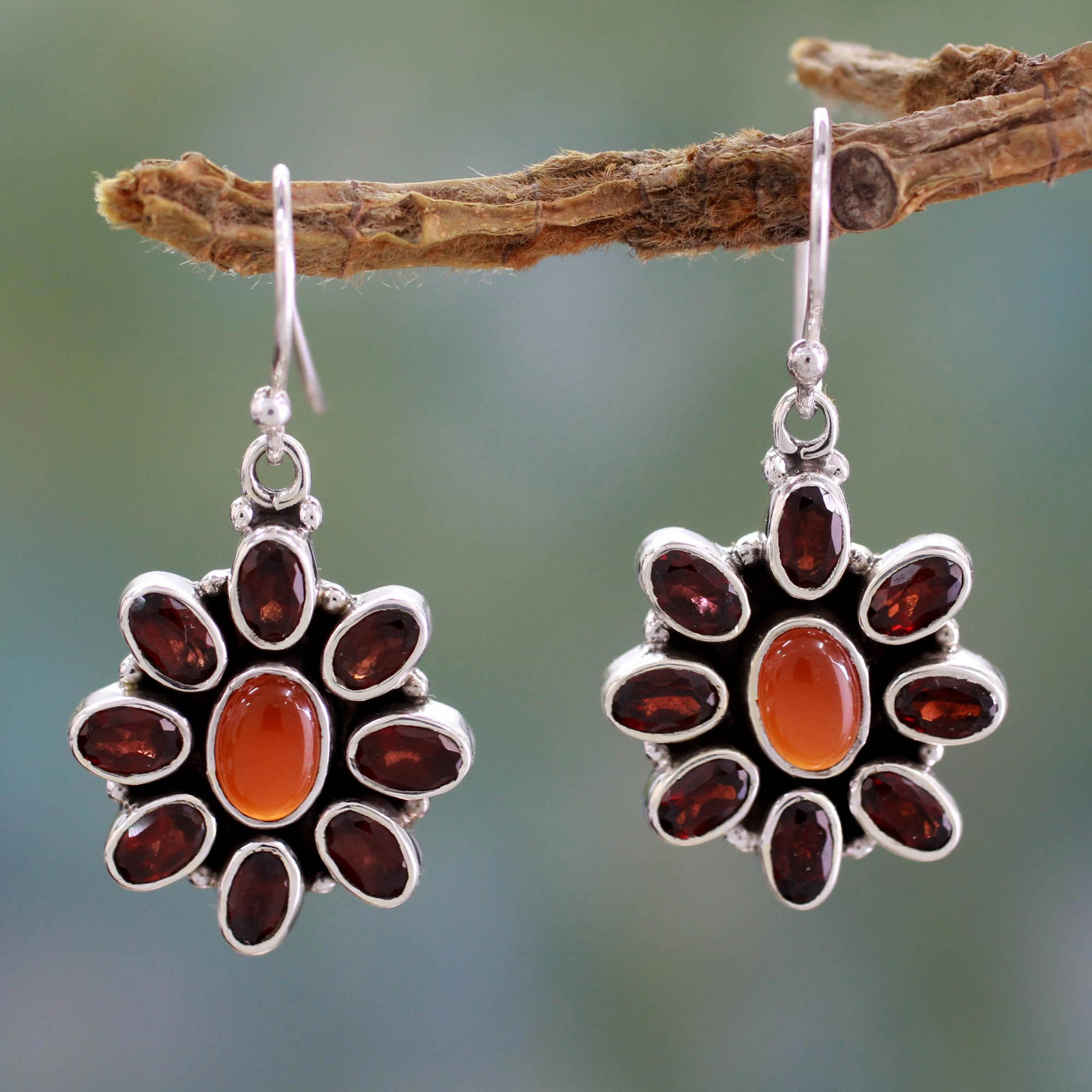 Ultimate Passion Carnelian & Garnet Floral Earrings - Premium Sterling Silver