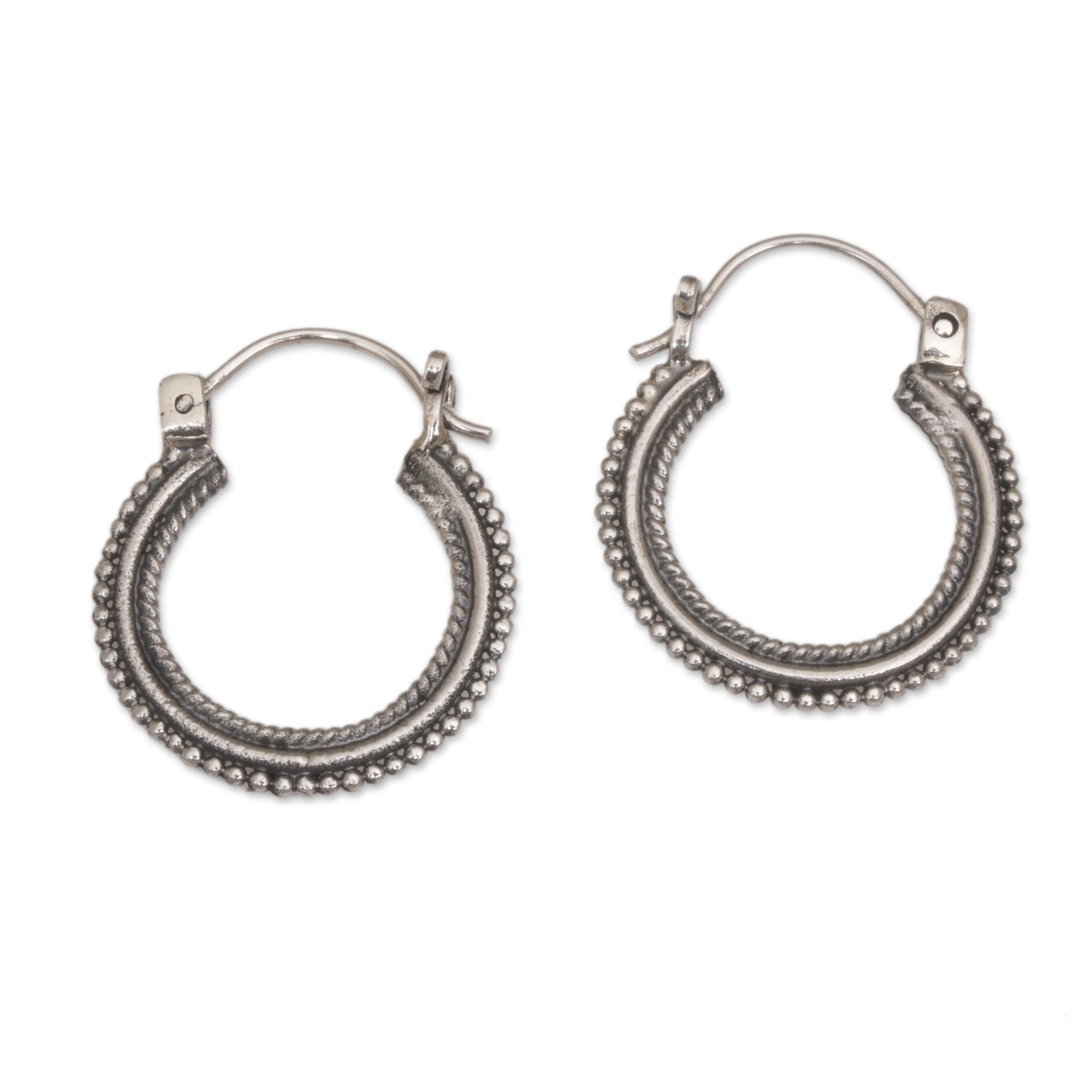 Premium Sterling Silver Hoop Earrings with Unique Beaded & Rope Textures