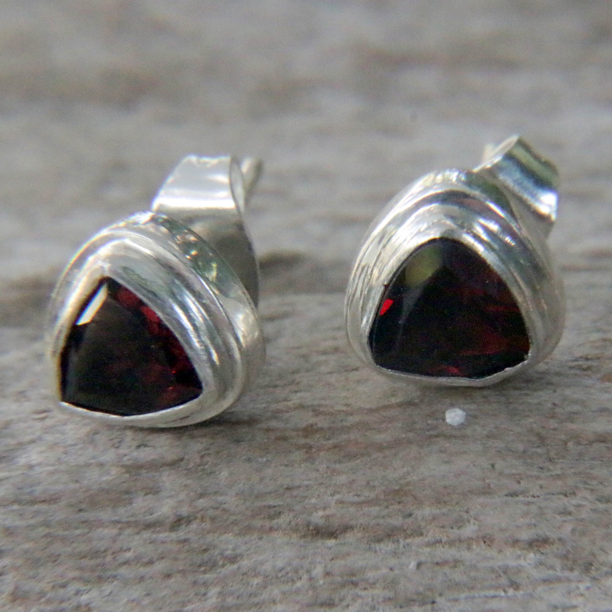 Premium Crimson Trinity Garnet Stud Earrings in Sterling Silver