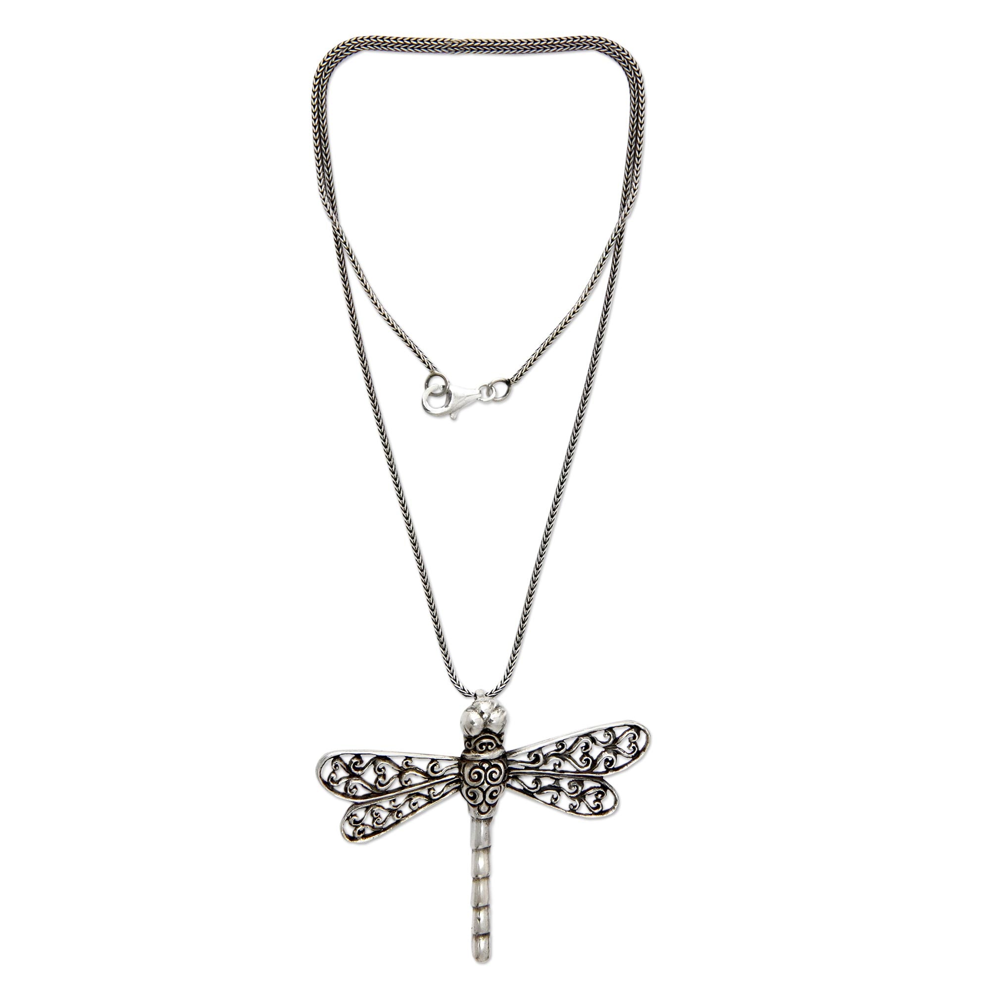 Premium Lucky Dragonfly Sterling Silver Pendant Necklace - Handcrafted Elegance