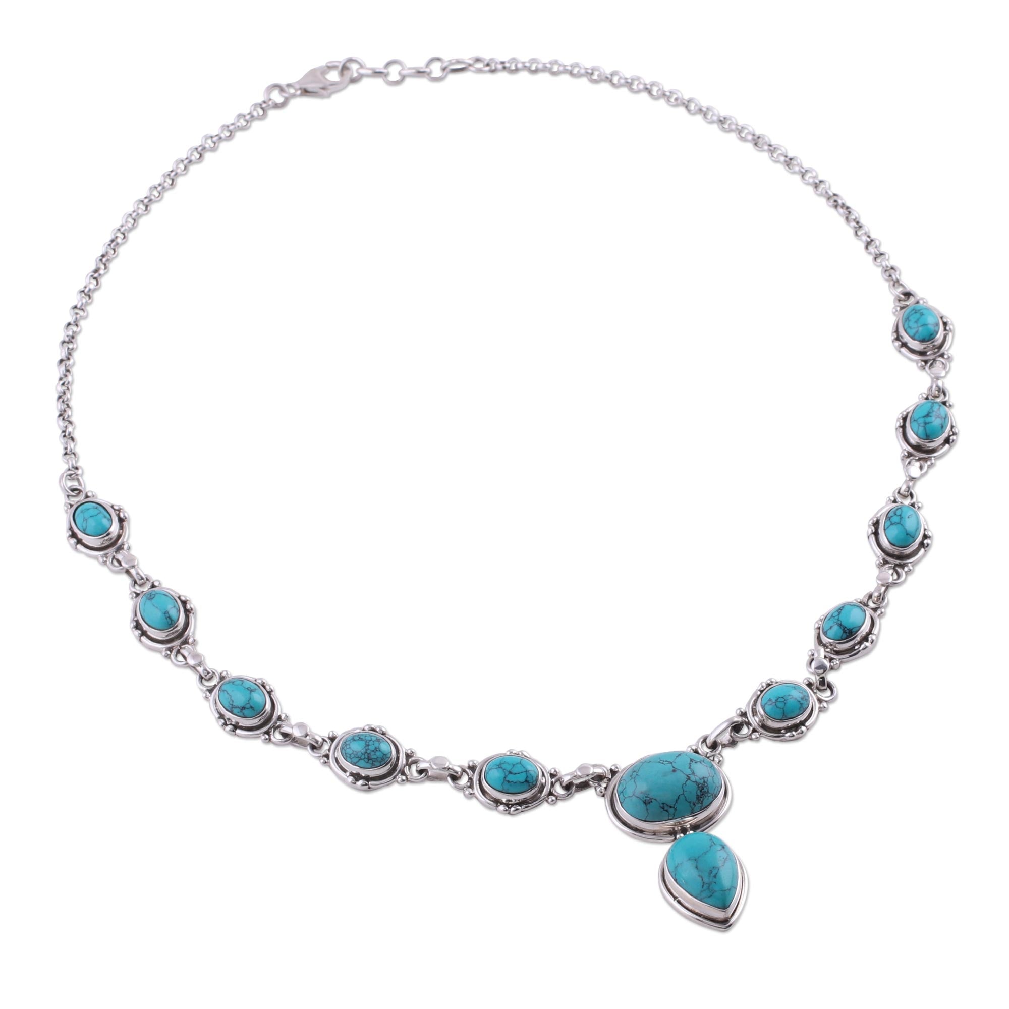 Premium Sky Dream Sterling Silver Y-Necklace with Blue Magnesite | Blue Stone Jewelry