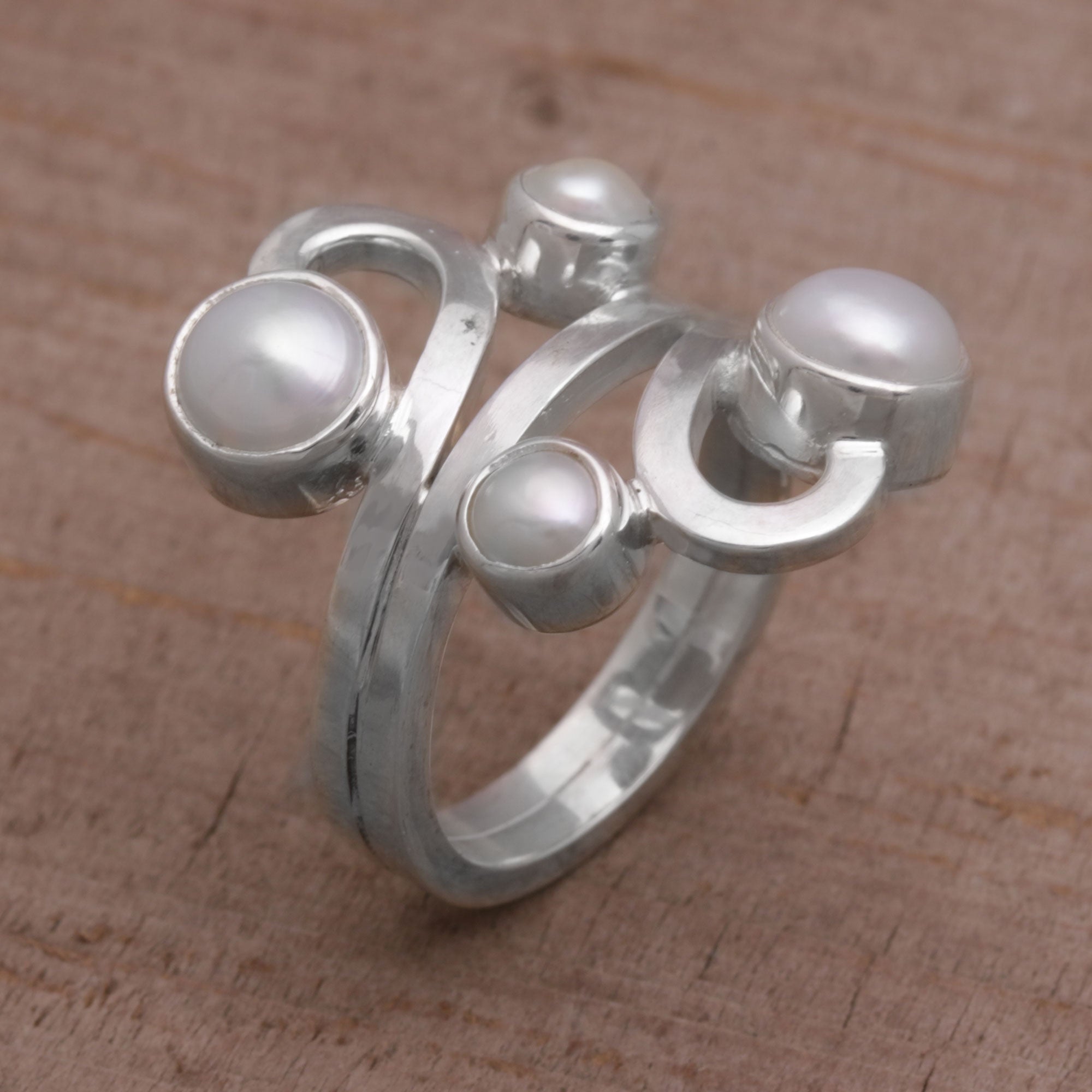 Premium Vine Glow Cultured Pearl and Sterling Silver Cocktail Ring - Handcrafted in Bali