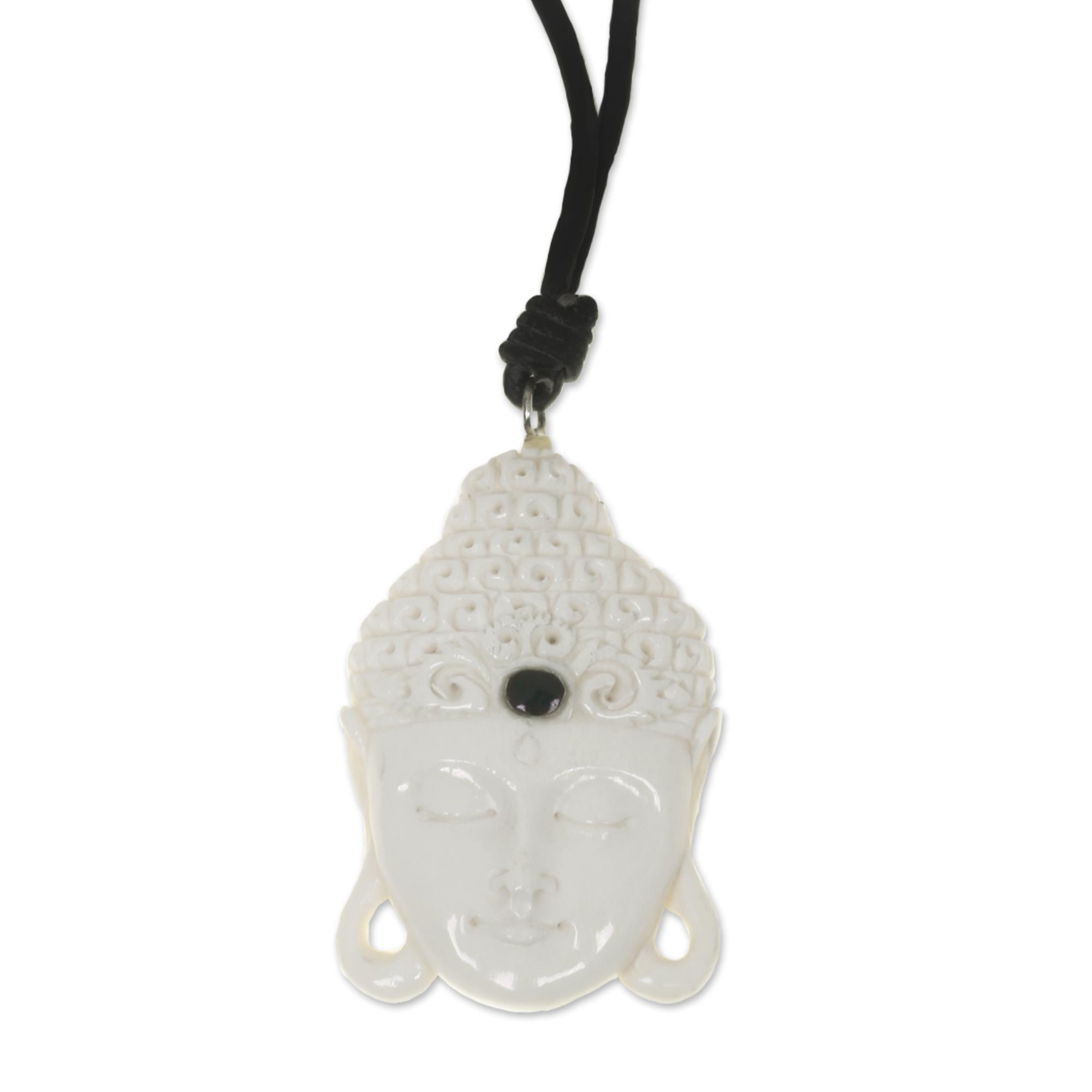 Premium White Buddha Head Bone Pendant Necklace - Handmade in Bali