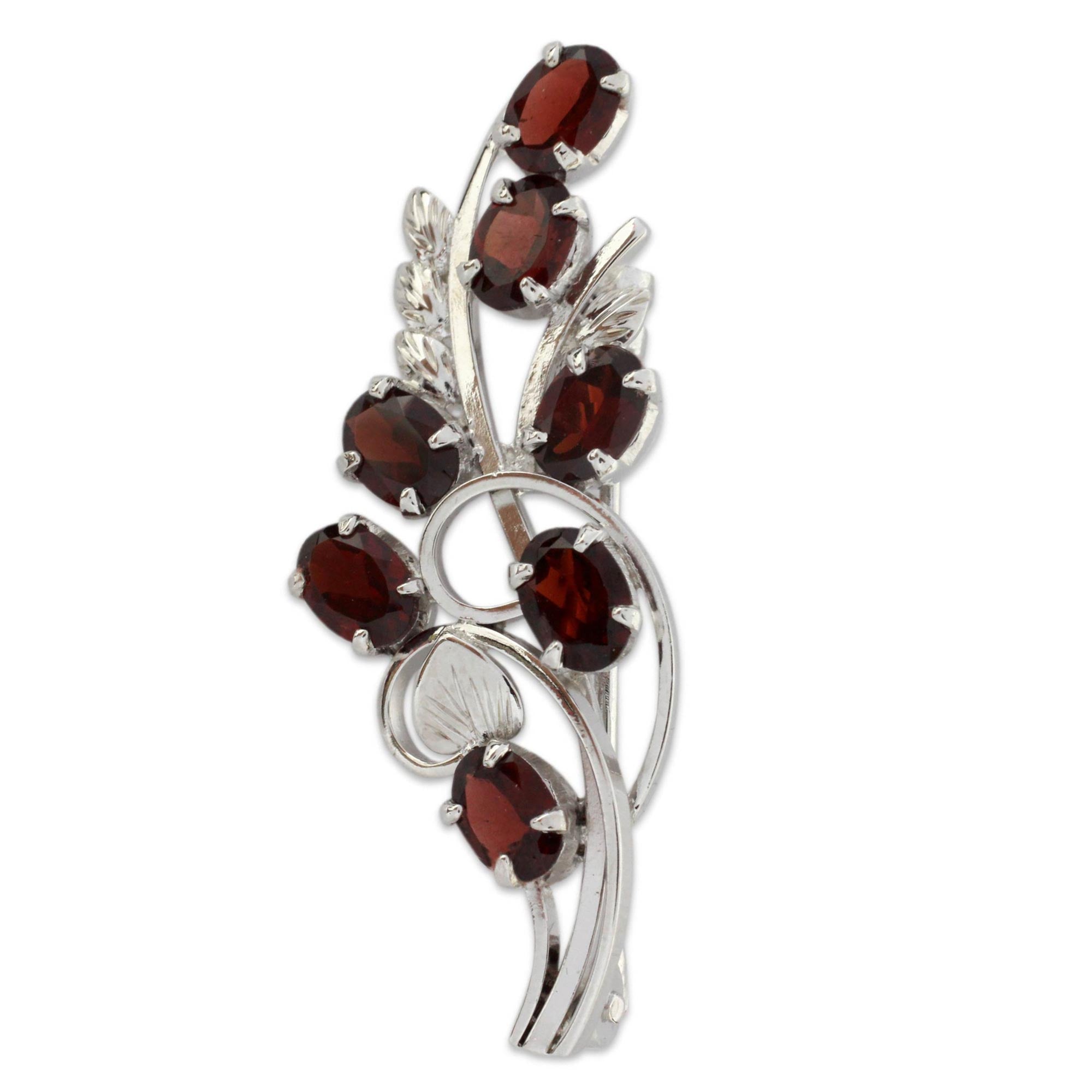 Premium Floral Passion Garnet Brooch Pin - Sterling Silver Jewelry from India