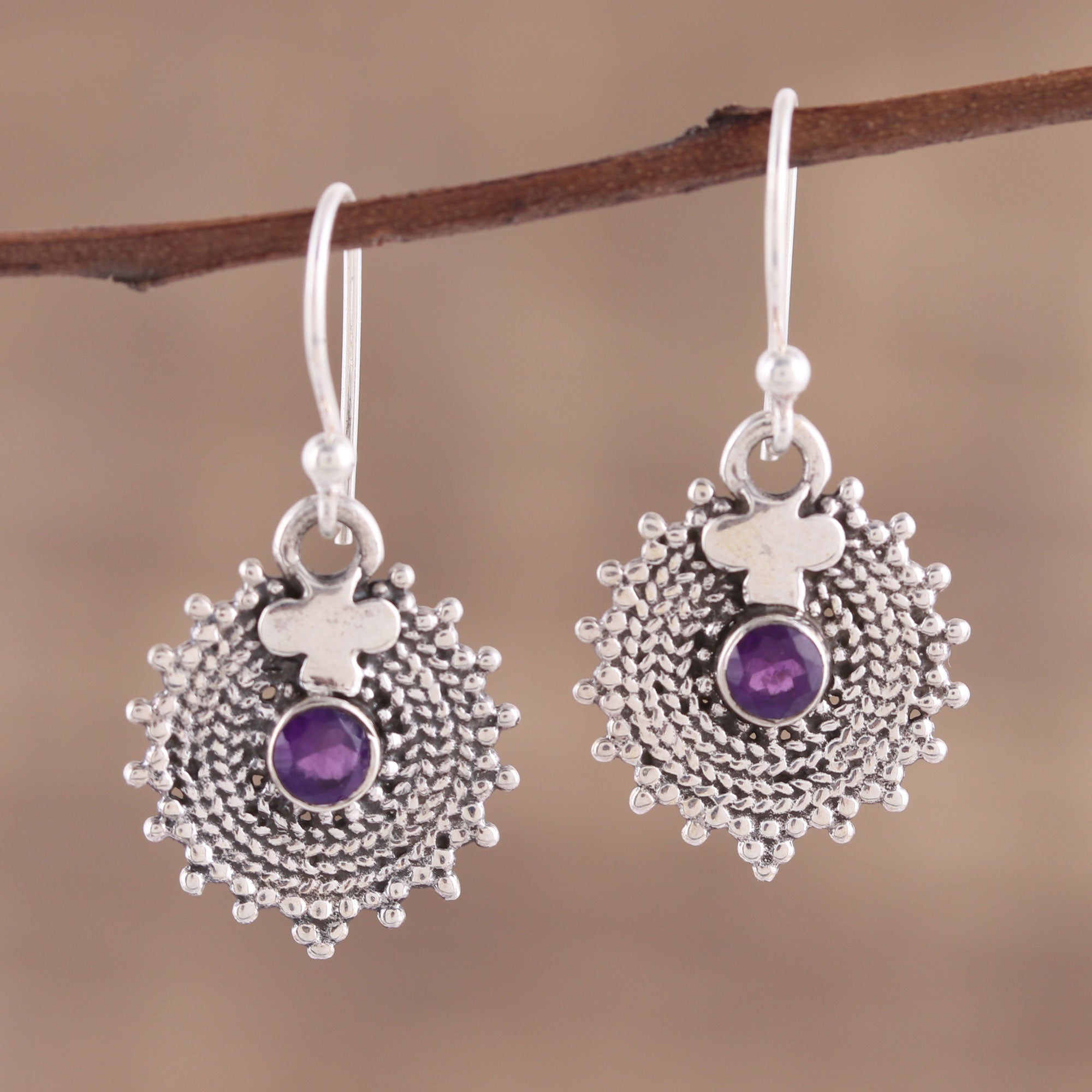 Premium Amethyst Dangle Earrings in Sterling Silver – Purple Elegance