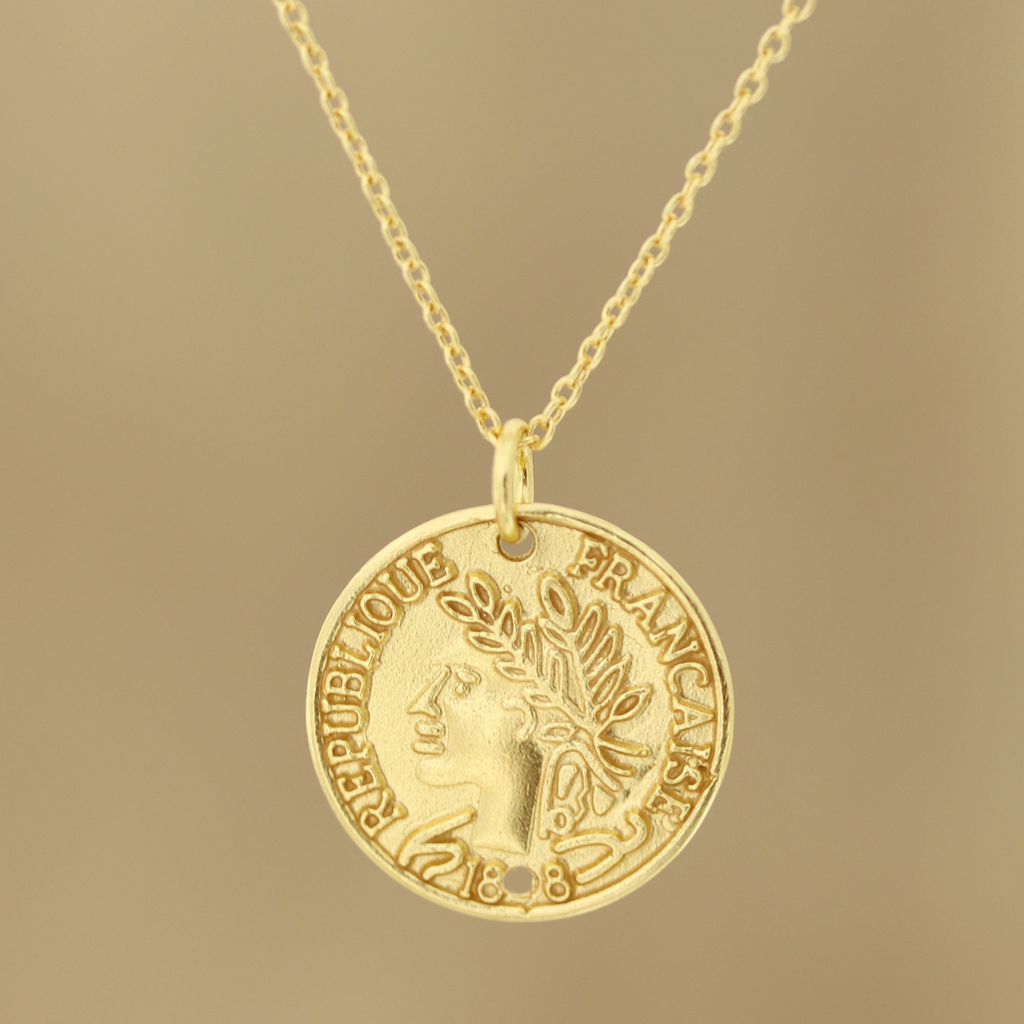 Premium Vintage French Coin Necklace - 22k Gold Plated Sterling Silver