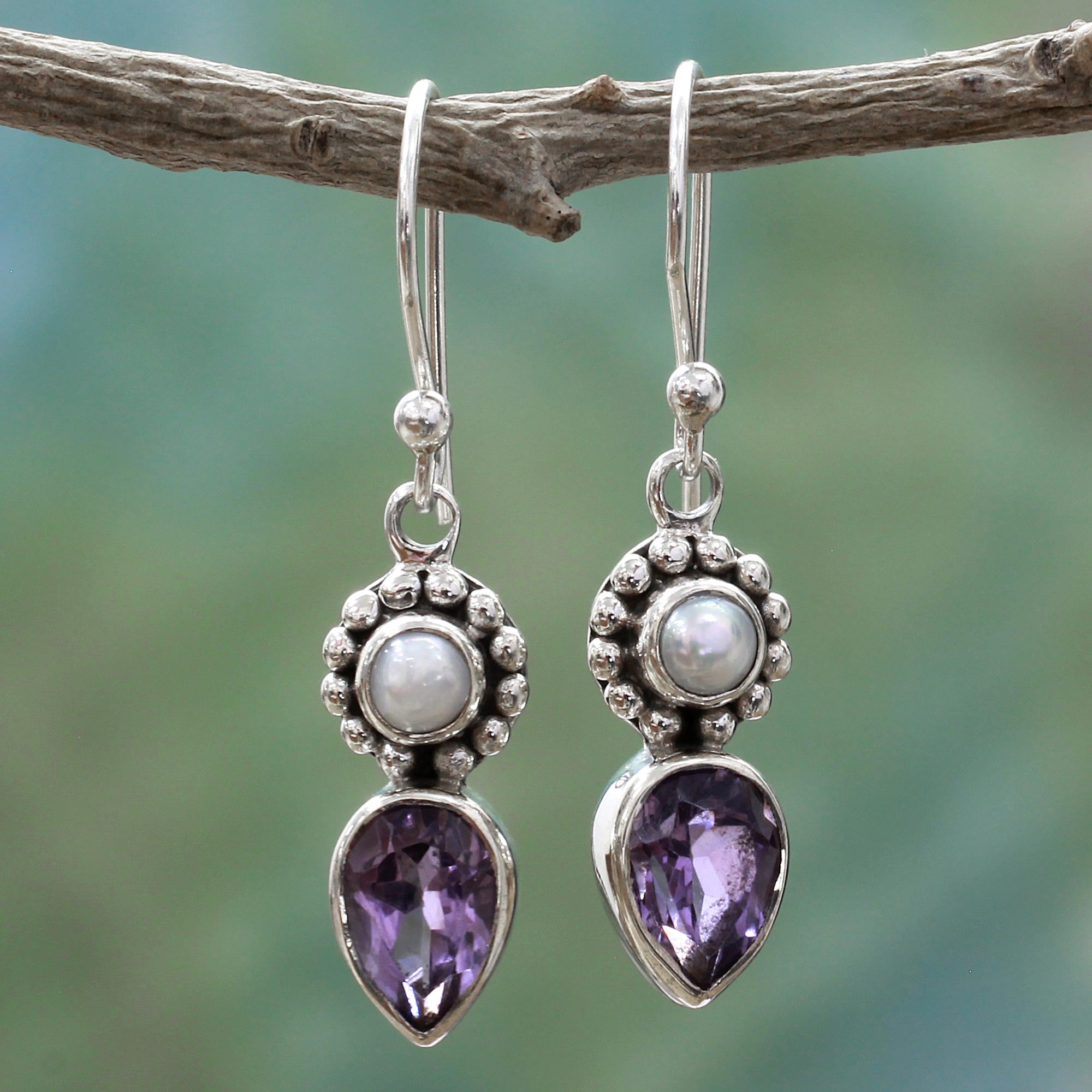 Premium Amethyst Pearl Dangle Earrings - Handcrafted Sterling Silver