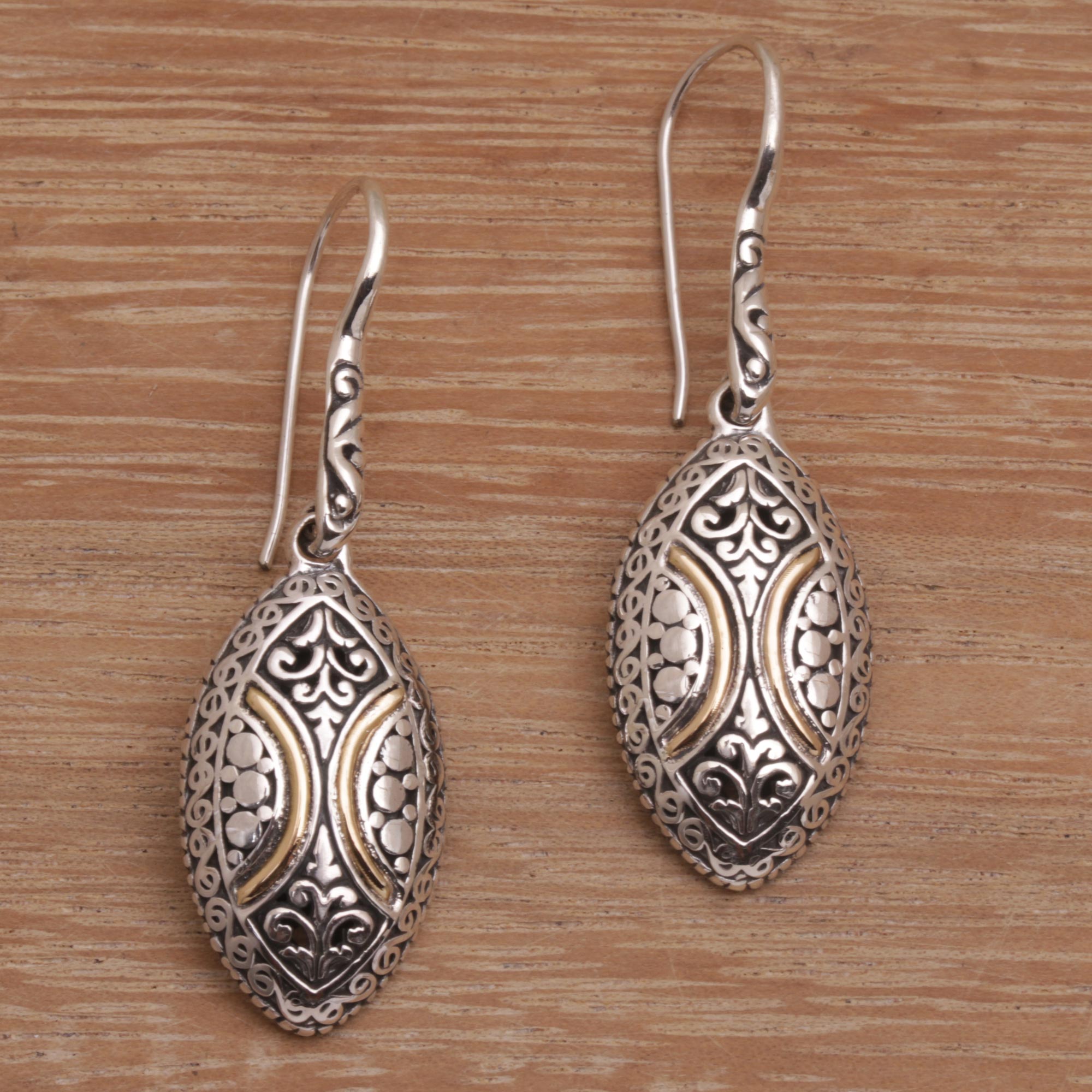 Premium Bali-Inspired 18k Gold Accent Sterling Silver Dangle Earrings