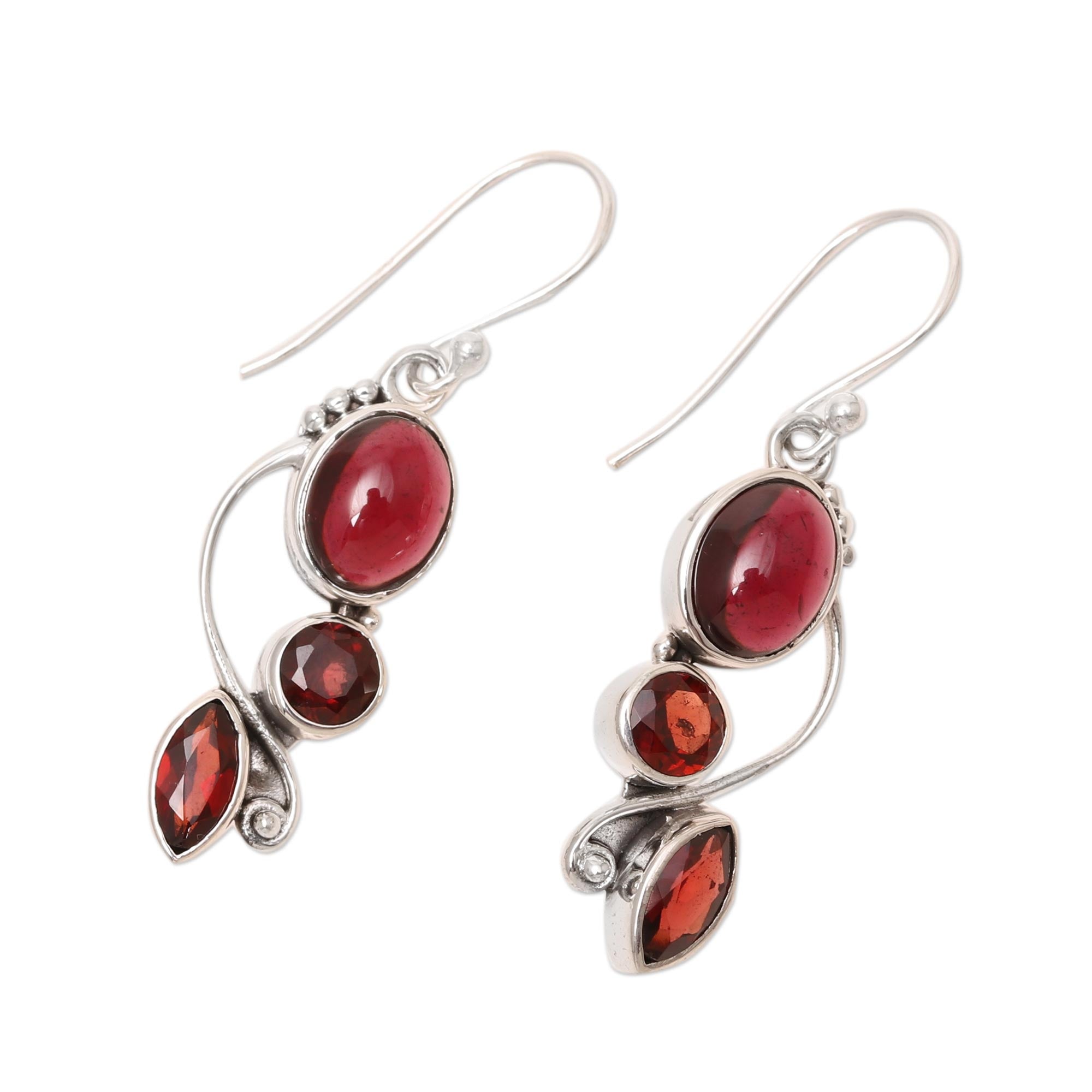 Premium Sterling Silver Garnet Dangle Earrings – Timeless Elegance from India