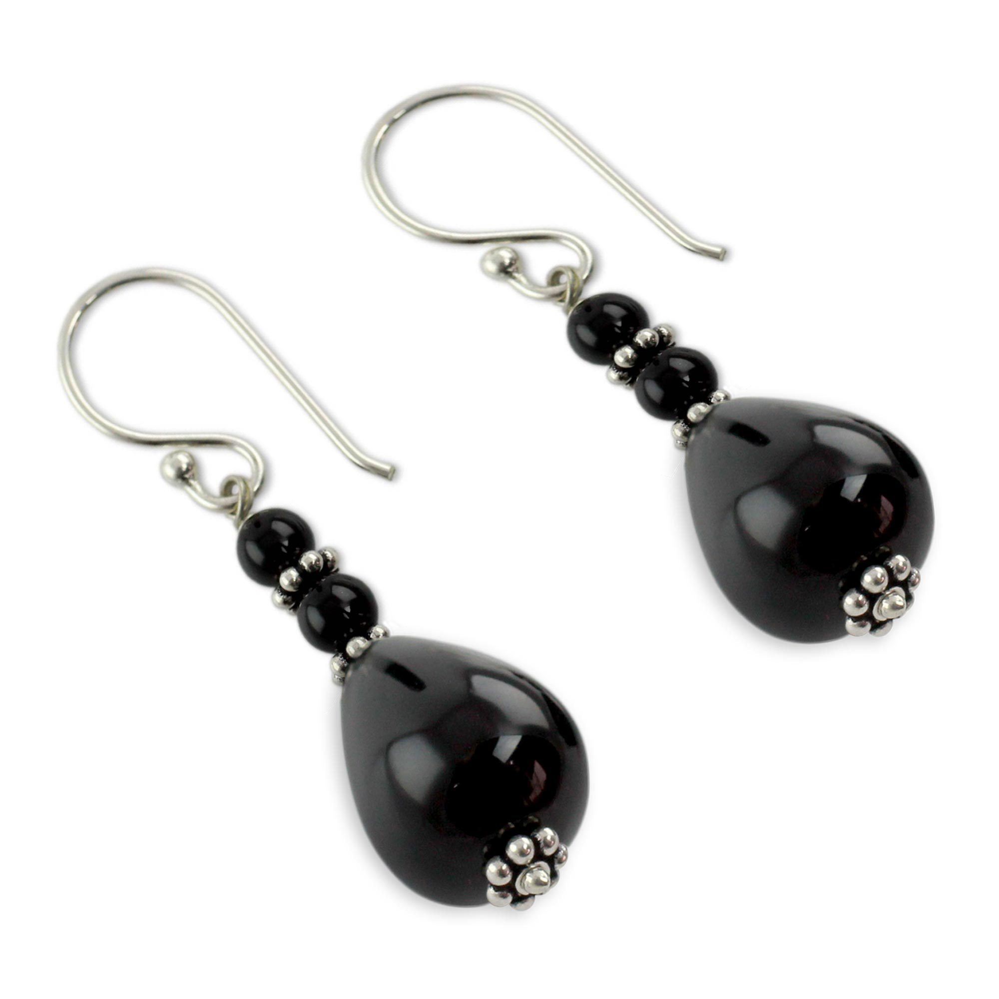 Premium Onyx & Sterling Silver Beaded Earrings – Handcrafted Elegance