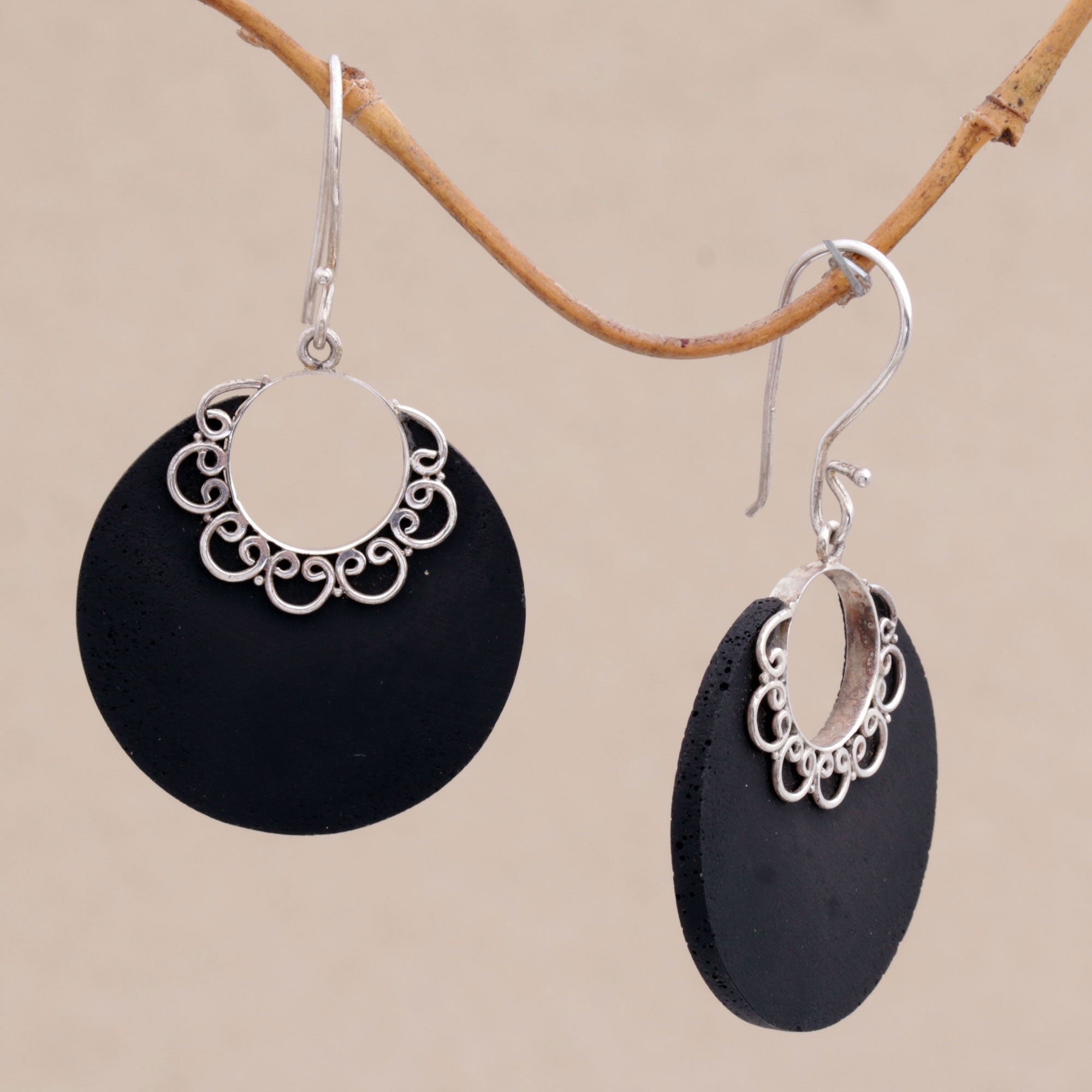 Premium Crescent Lace Sterling Silver Drop Earrings