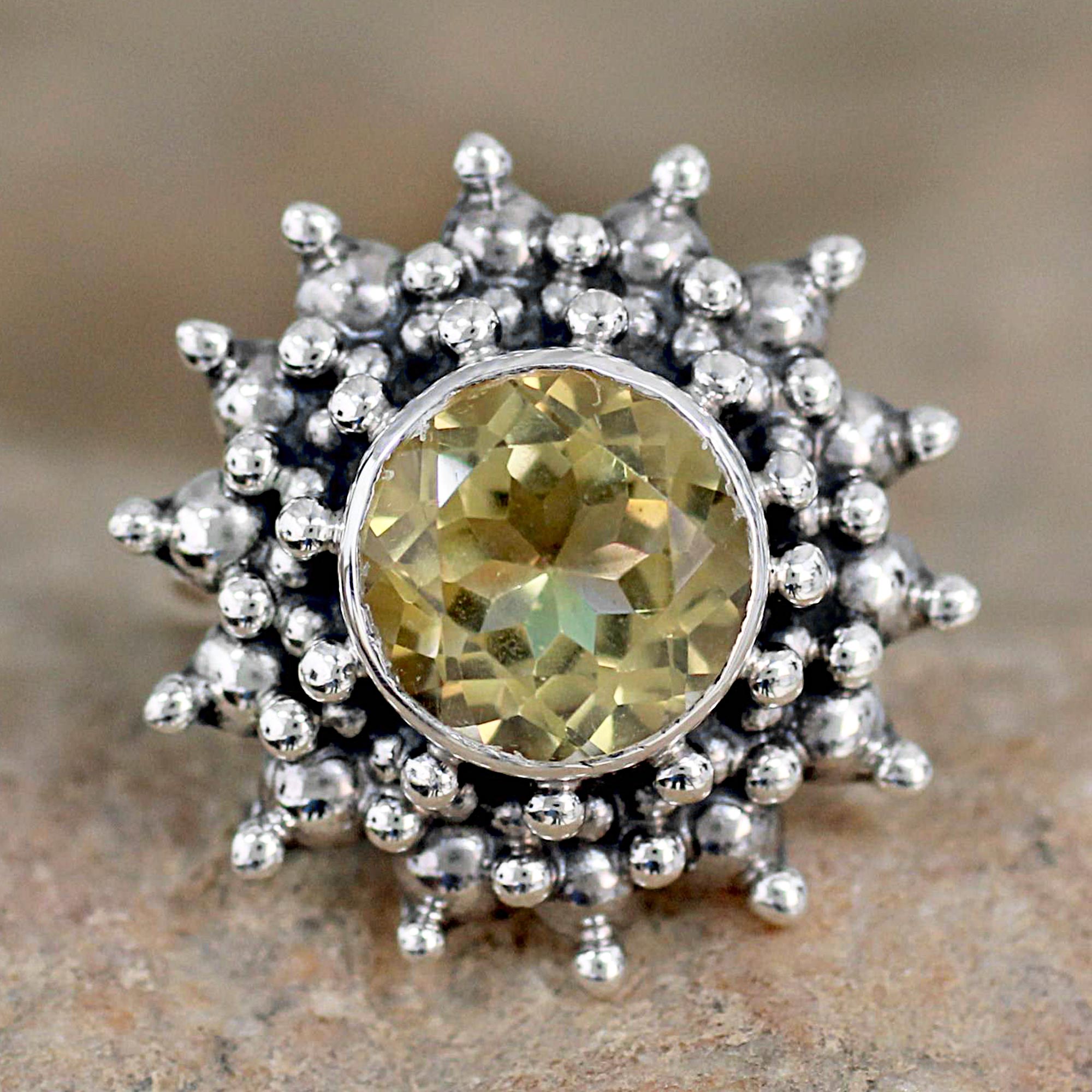 Premium Citrine Star Ring - Artisan Crafted Sterling Silver Jewelry