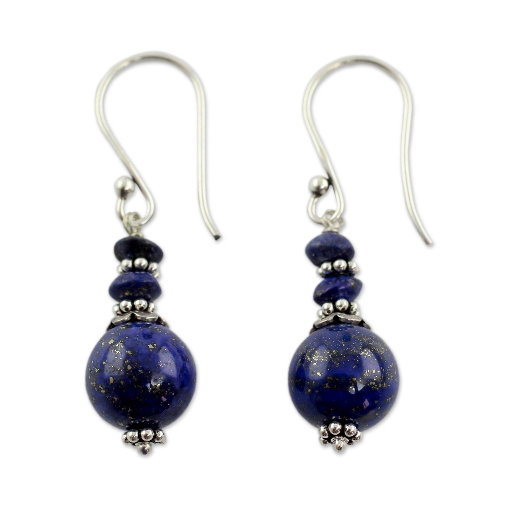 Premium Chakra Universe Lapis Lazuli Beaded Earrings - Handmade Sterling Silver