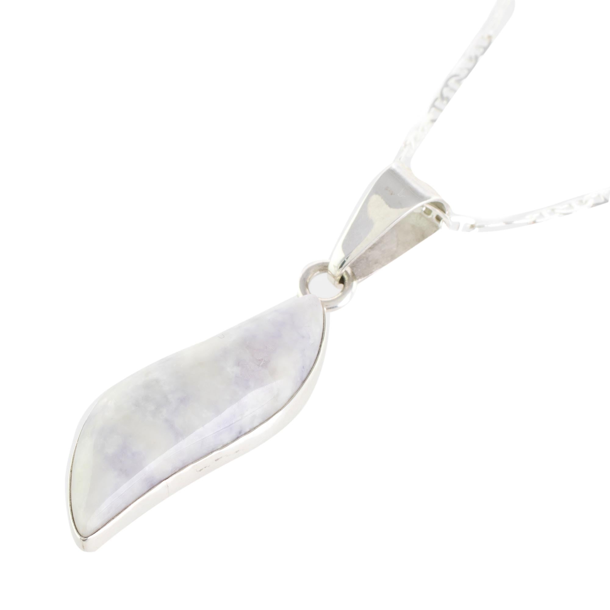 Premium Guatemalan Sterling Silver Lilac Jade Leaf Pendant Necklace