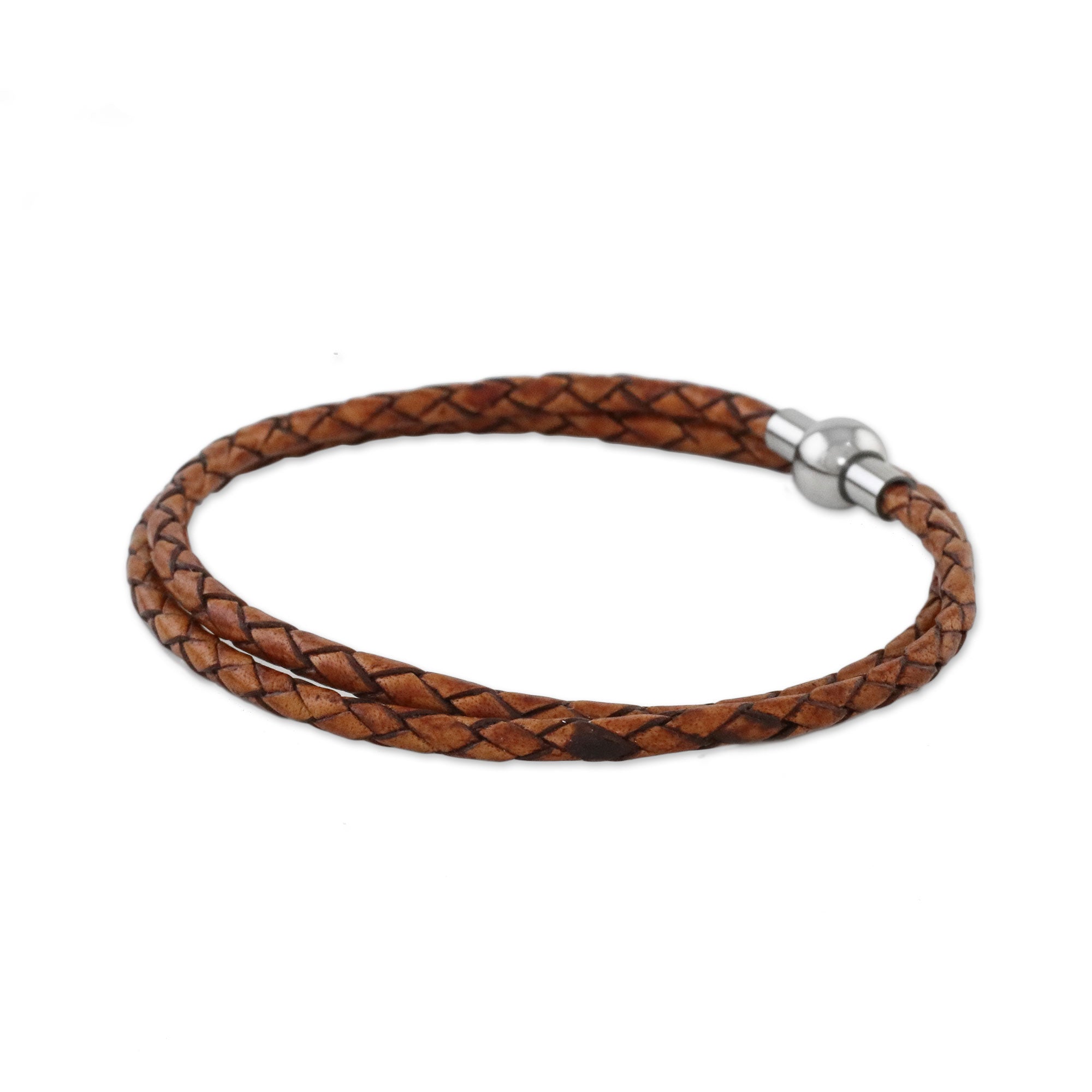 Premium Brown Leather Wrap Bracelet – Handcrafted Charm from Thailand