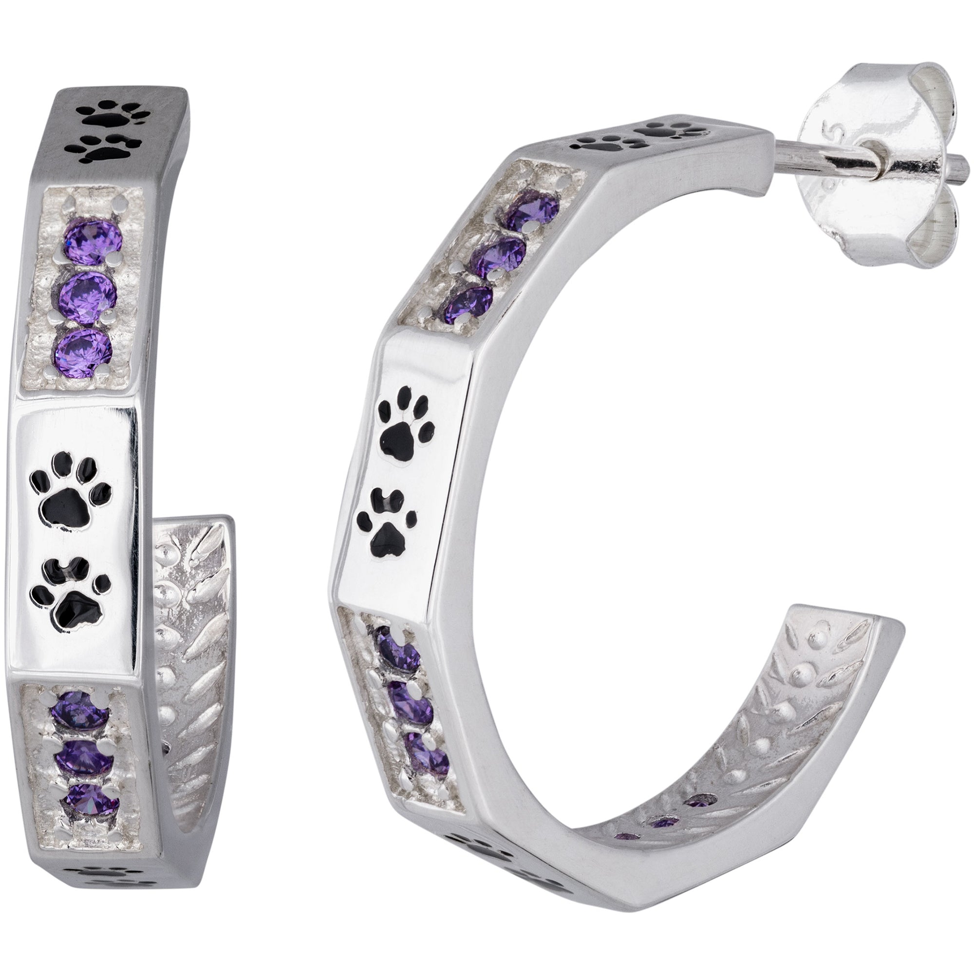 Premium Sterling Silver Hoop Earrings with Crystals & Paw Prints