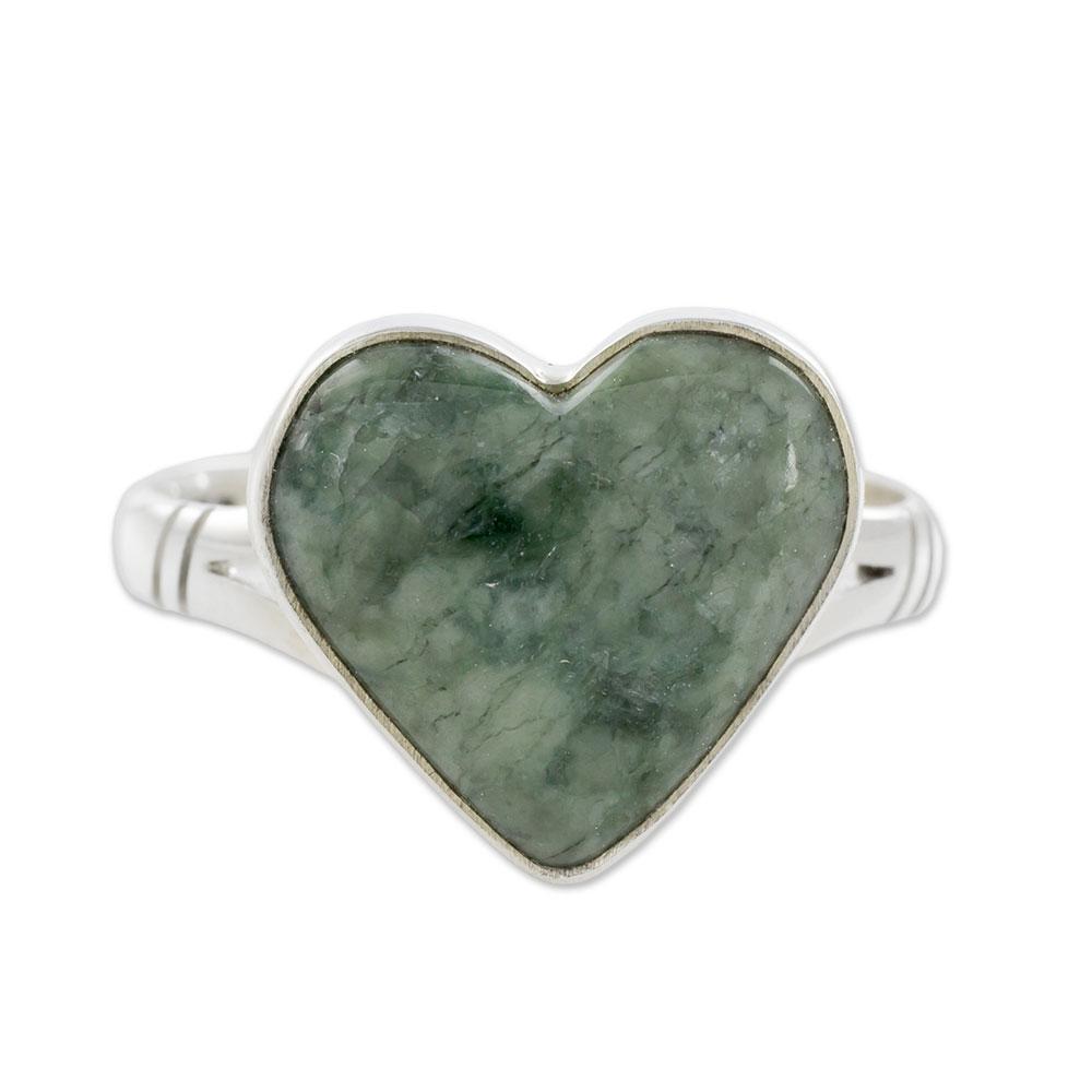 Premium Handcrafted Jade & Sterling Silver Heart Ring