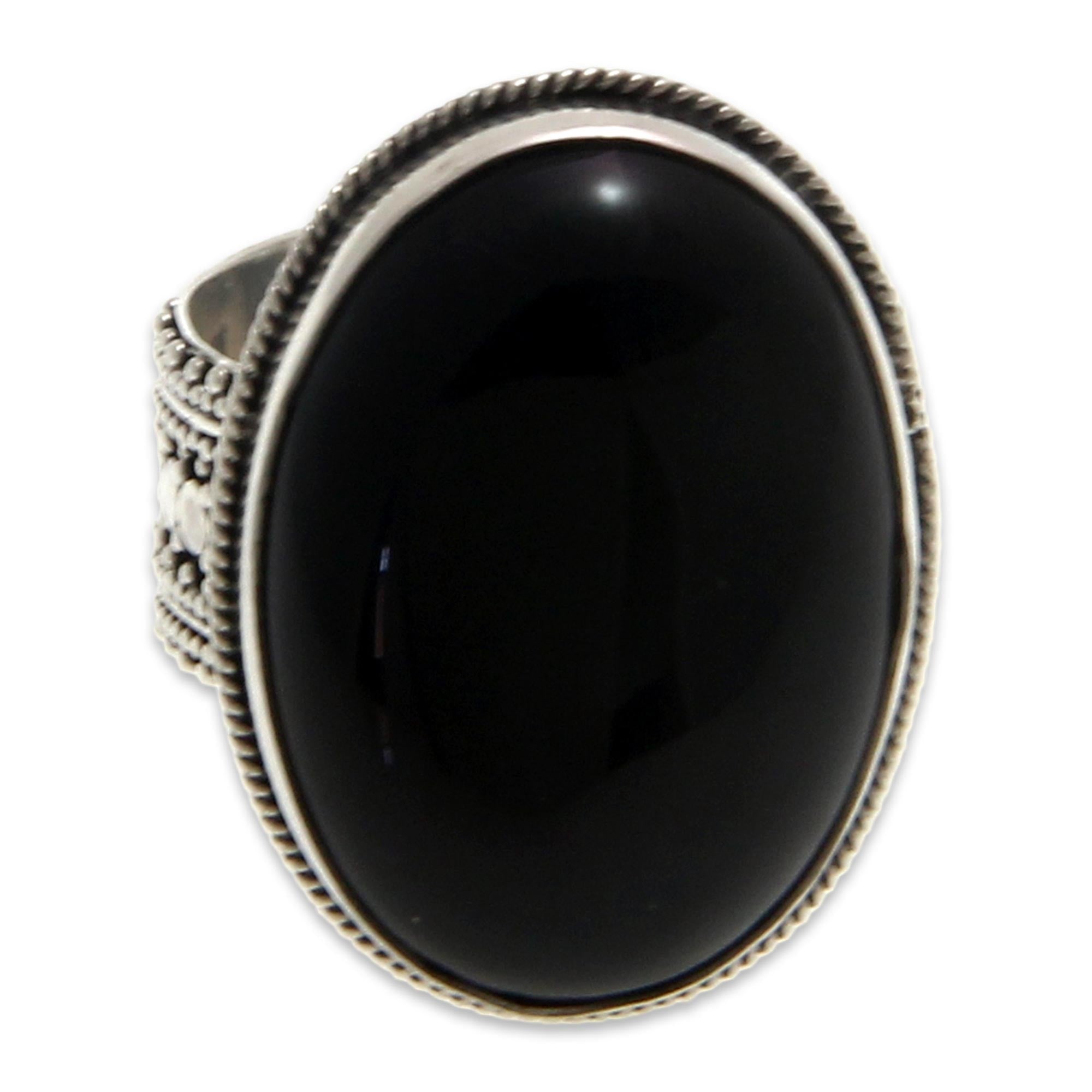 Premium Oracle Sterling Silver & Onyx Cocktail Ring - Handcrafted Elegance