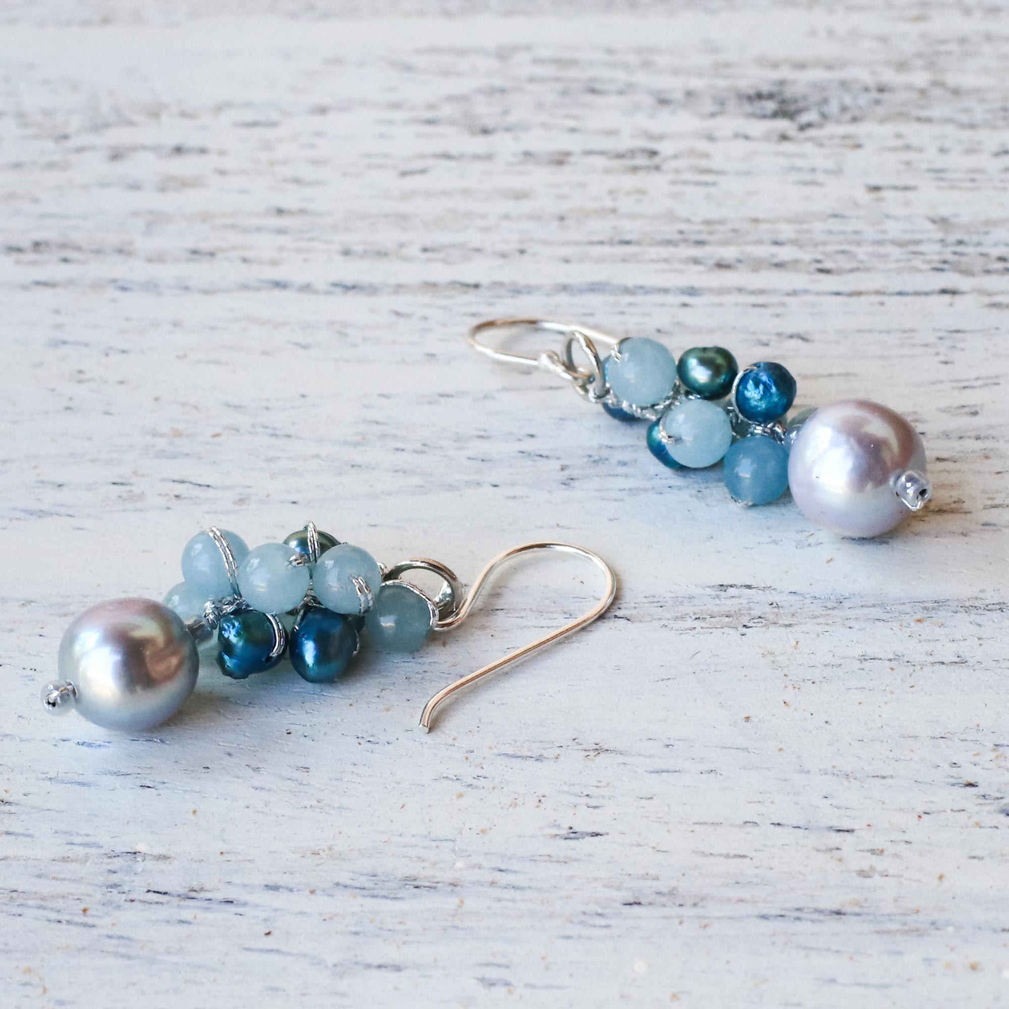 Premium Thai Elegance: Cultured Pearl & Quartz Dangle Earrings by Nareerat