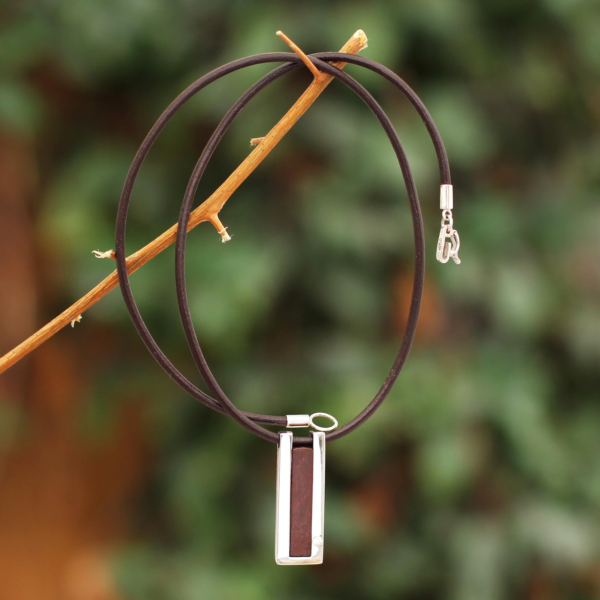 Premium Brown Quechua Minimalist Leather & Sterling Silver Pendant Necklace