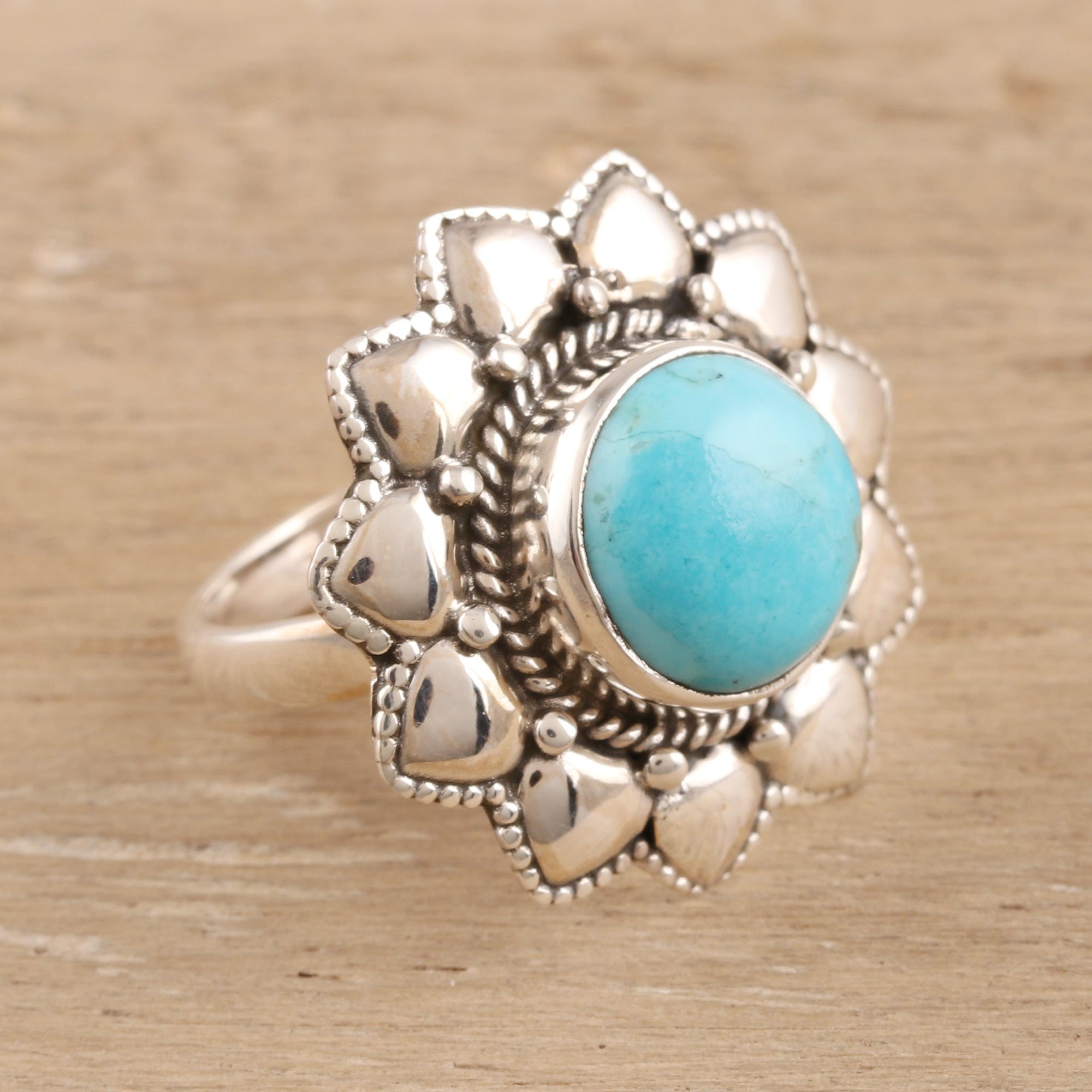 Premium Sky-Blue Turquoise Cocktail Ring - Handcrafted Sterling Silver Jewelry