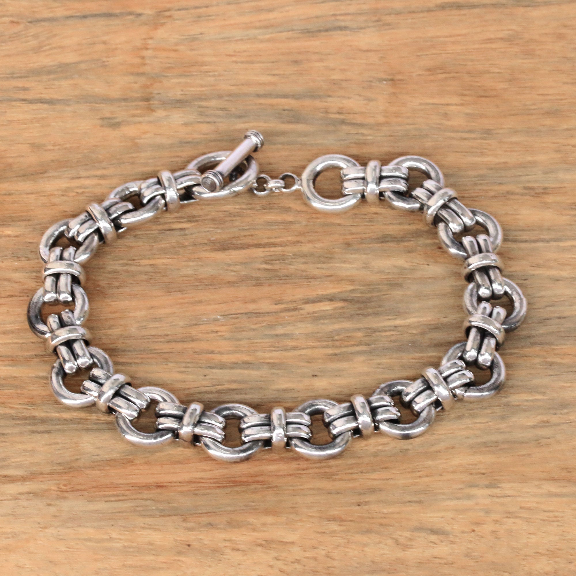 Premium Wanen Links Men's Sterling Silver Bracelet - Handcrafted in Bali