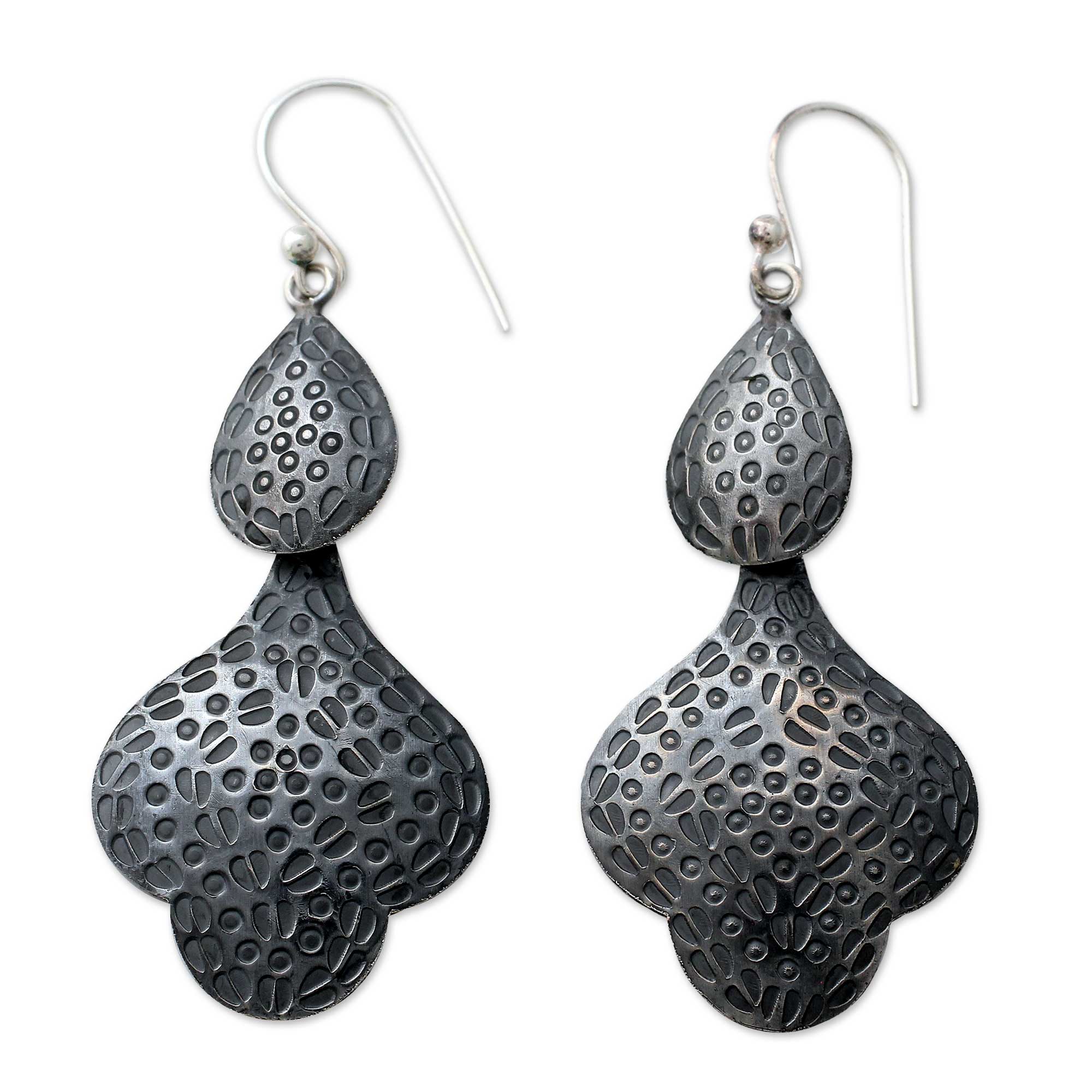 Premium Forest Shadow Dark Sterling Silver Dangle Earrings - Handcrafted in India