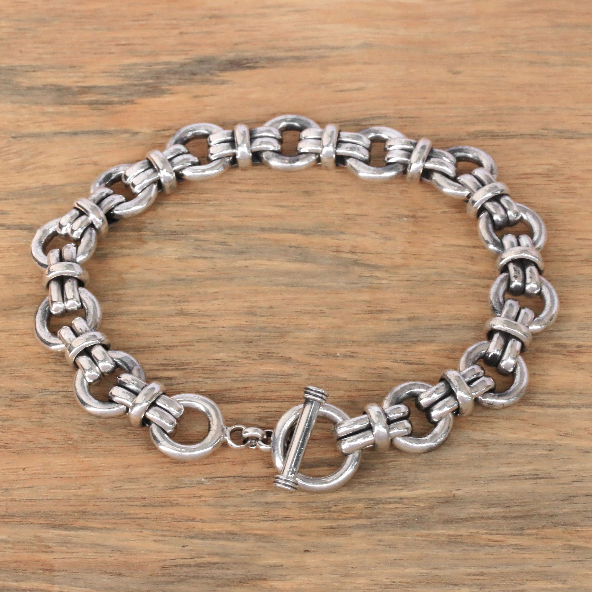 Premium Wanen Links Men's Sterling Silver Bracelet - Handcrafted in Bali