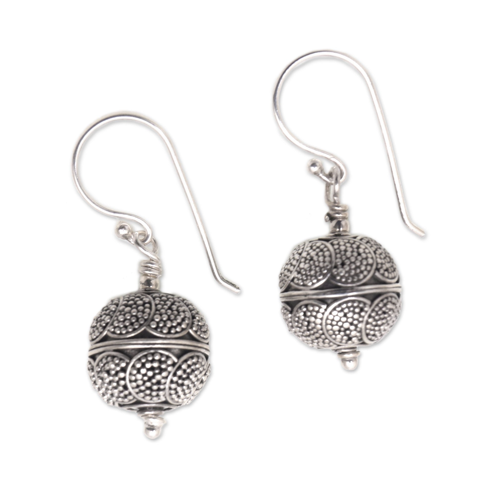 Premium Sterling Silver Bali Dangle Earrings - Sky Lantern Dot Motif