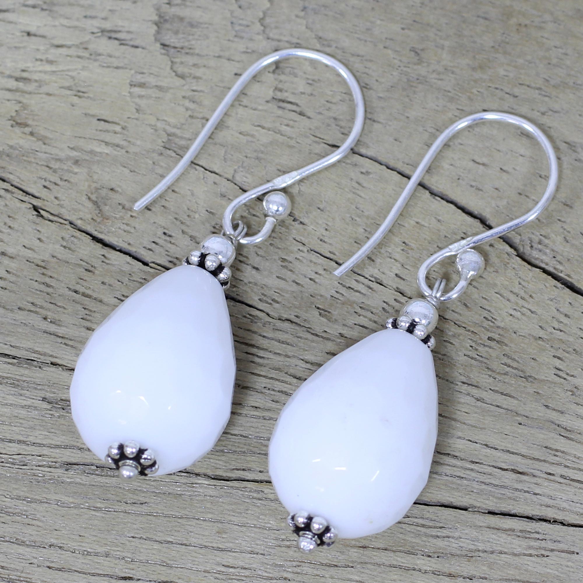 Premium White Agate Drop Earrings - Sterling Silver Handmade Jewelry