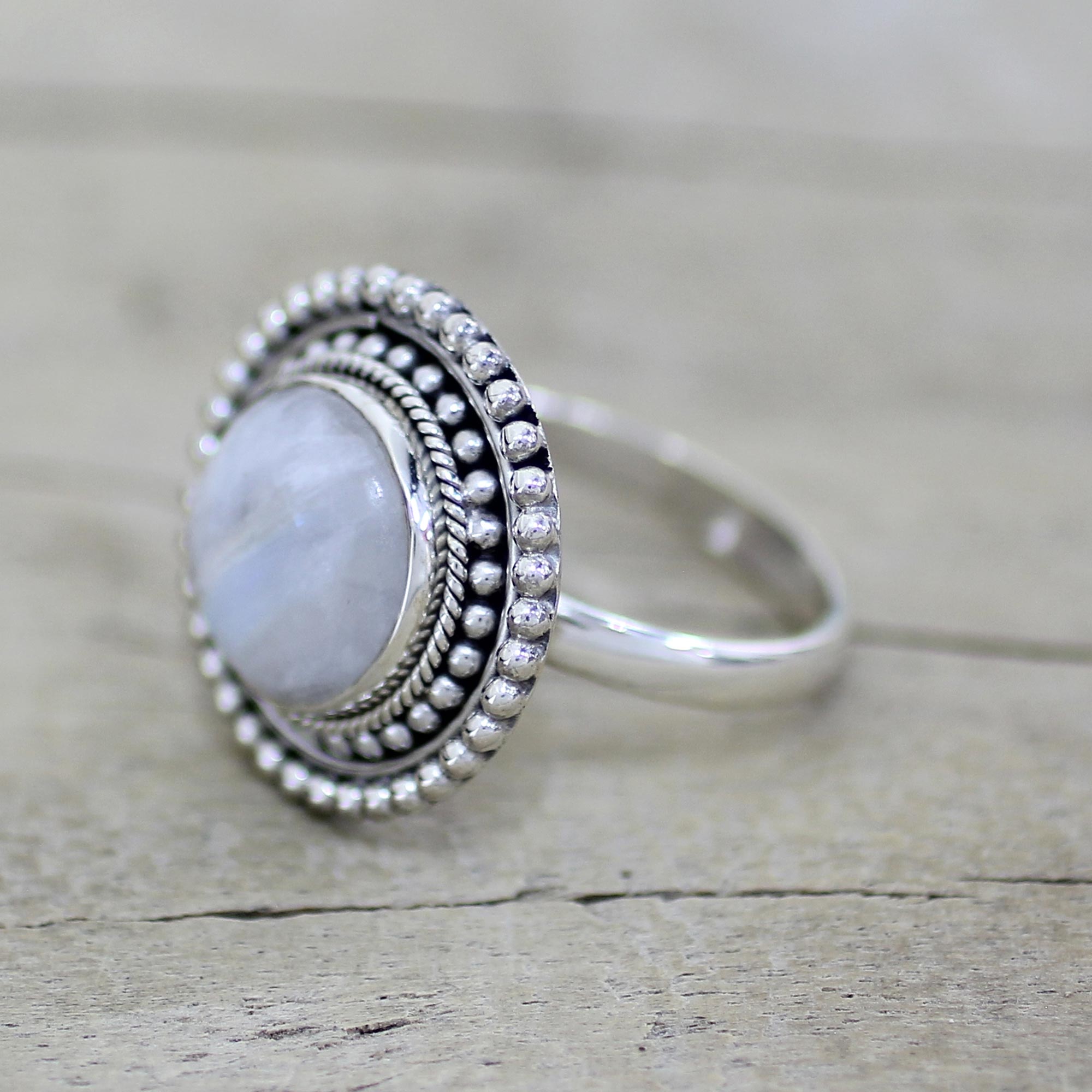 Premium Handcrafted Rainbow Moonstone Cocktail Ring - Sterling Silver Elegance