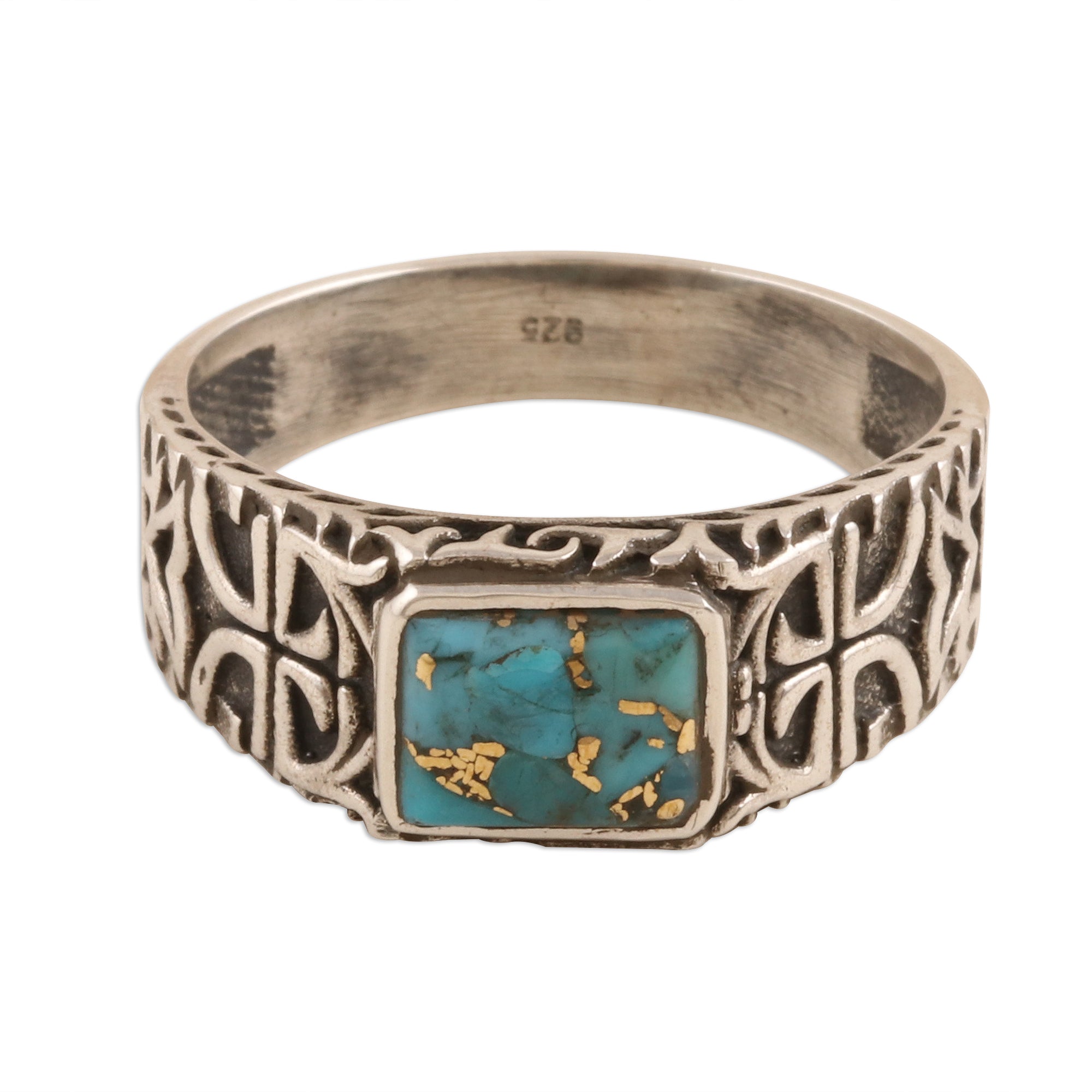 Premium Mysterious Glyph Men's Ring - Sterling Silver & Composite Turquoise