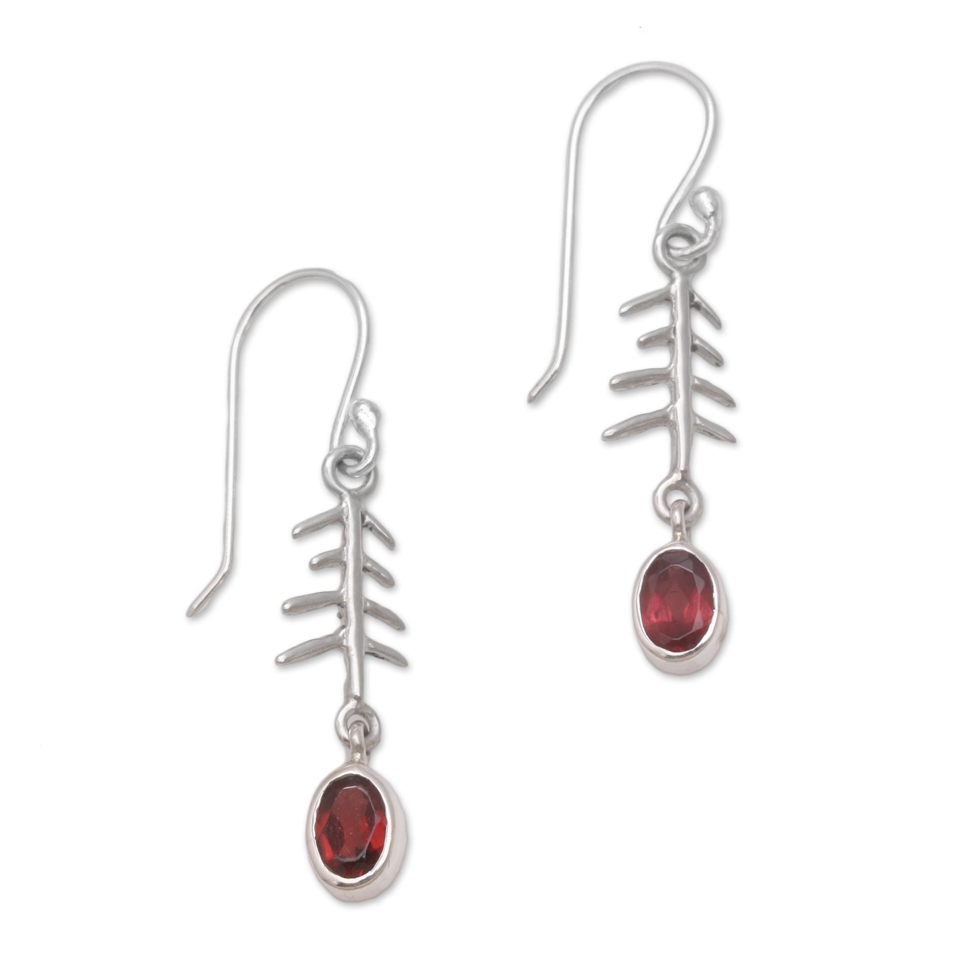 Premium Winter Branches Garnet Dangle Earrings - Sterling Silver Elegance