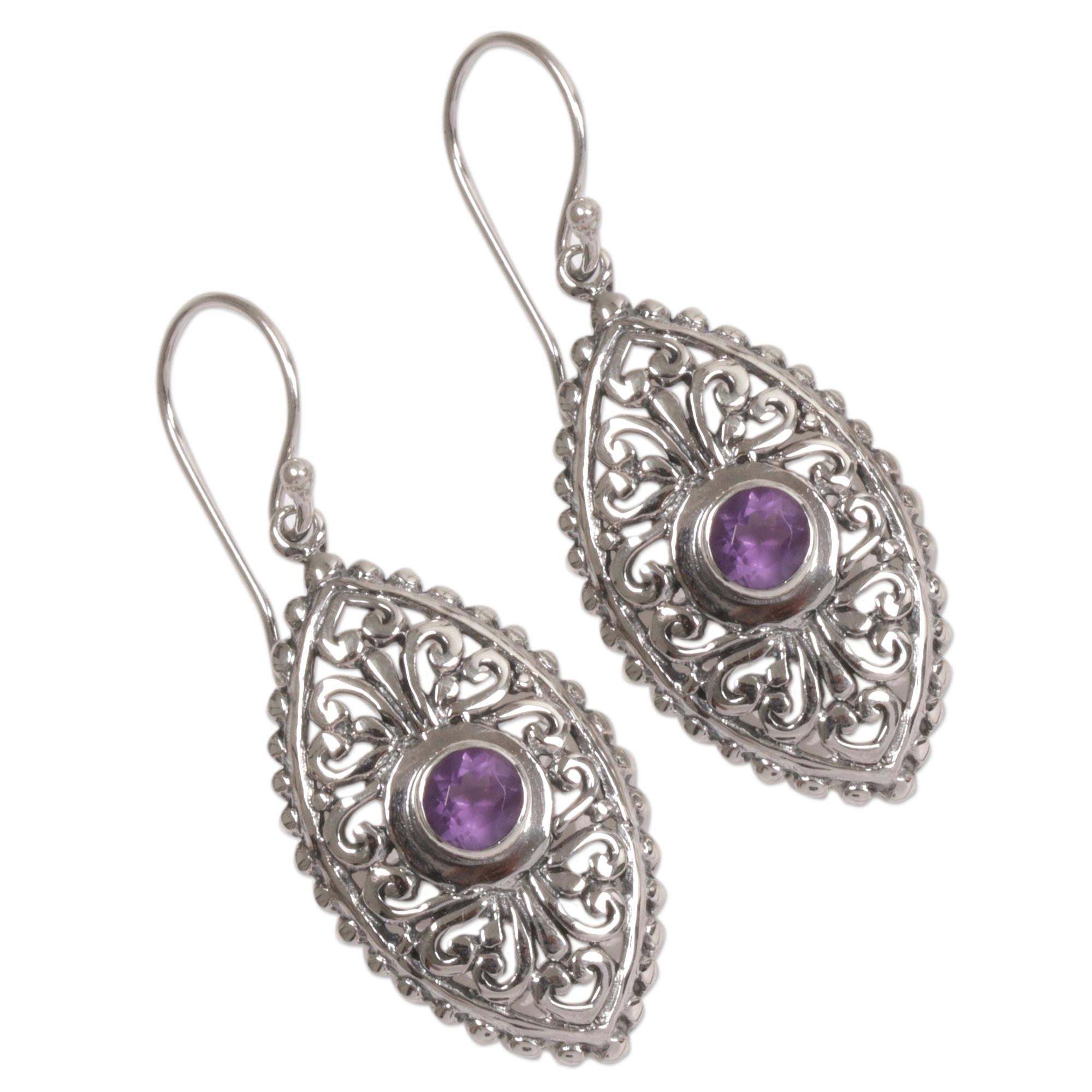 Premium Amethyst Dangle Earrings - Handcrafted Balinese Sterling Silver Jewelry