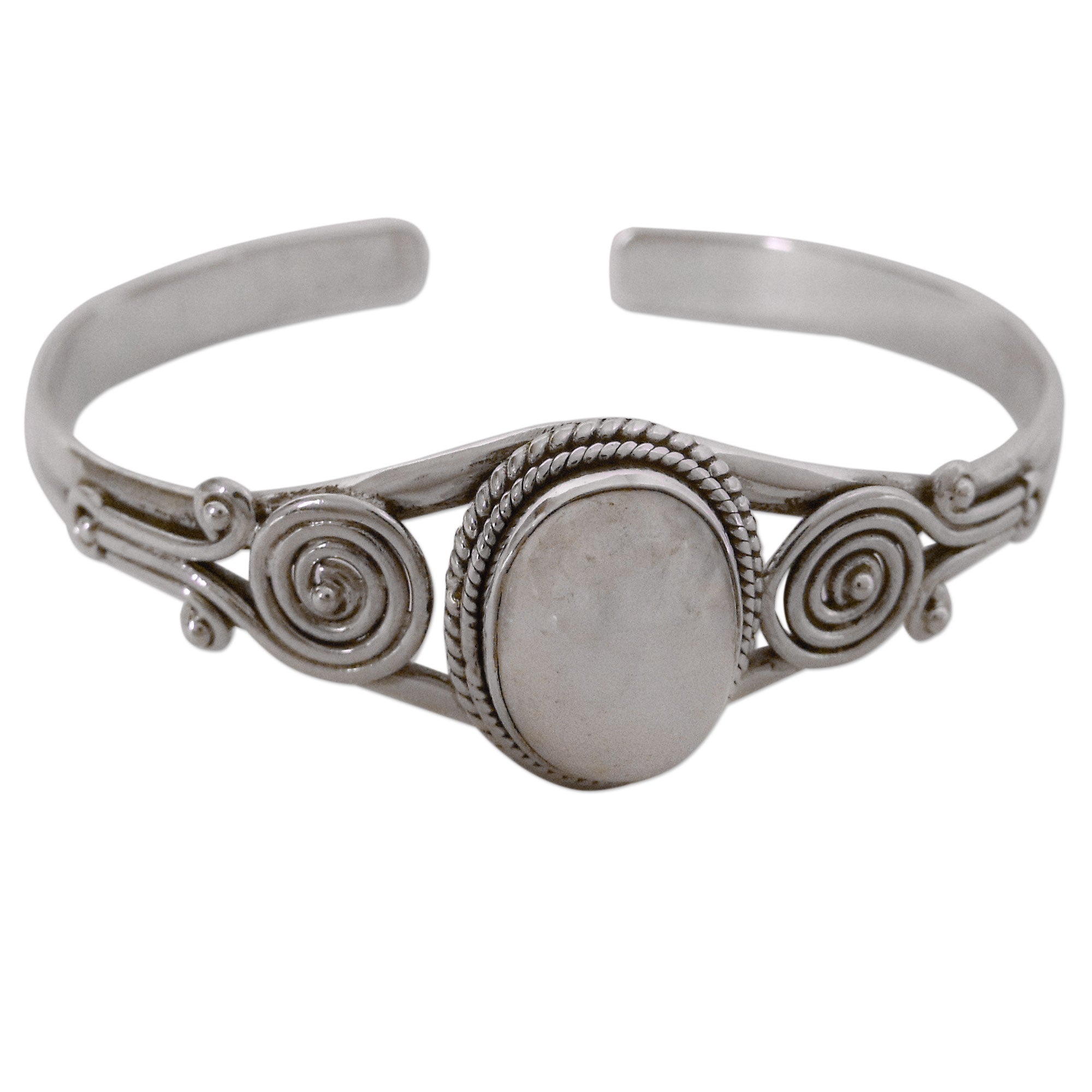 Premium Sterling Silver Cuff Bracelet with Rainbow Moonstone