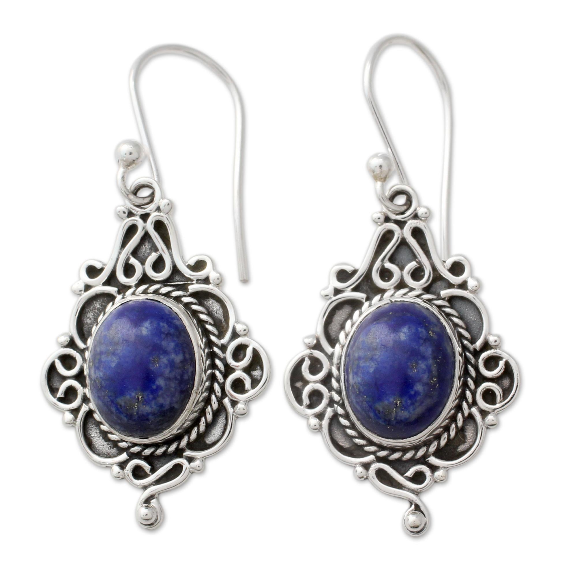 Premium Sky Symphony Lapis Lazuli Oval Dangle Earrings - Elegant Sterling Silver Design