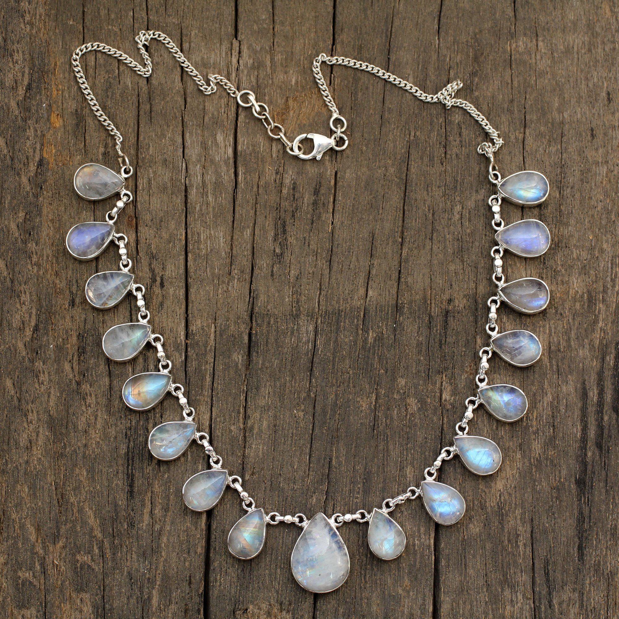 Premium Teardrop Rainbow Moonstone Pendant Necklace - Handcrafted Sterling Silver Jewelry