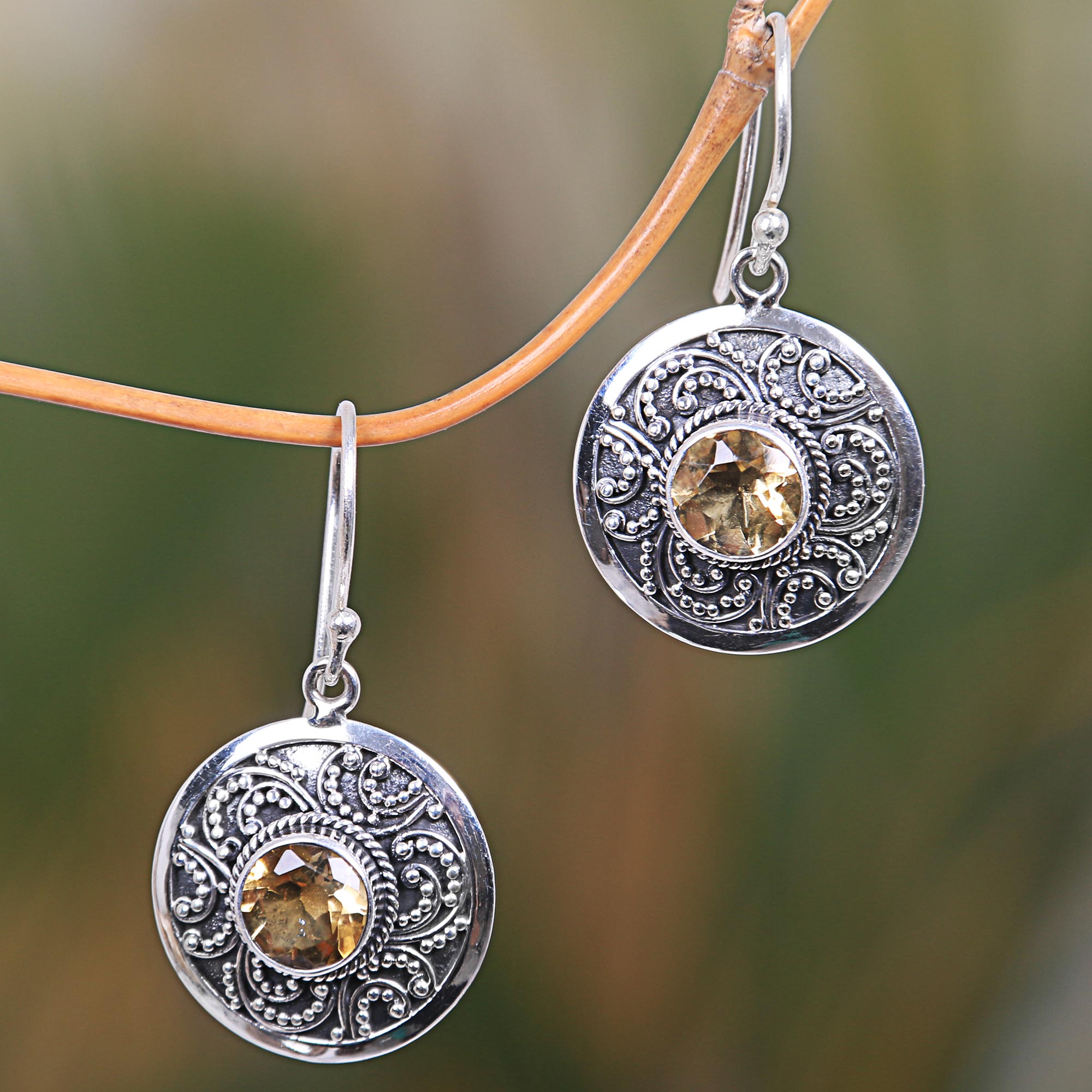 Premium Balinese Aura Sterling Silver Citrine Earrings - Fair Trade Handcrafted in Bali