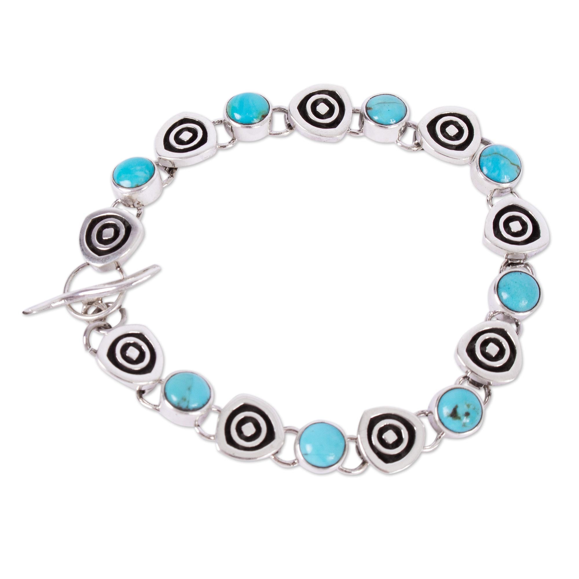 Premium Taxco Style Turquoise Link Bracelet - Handcrafted in Mexico