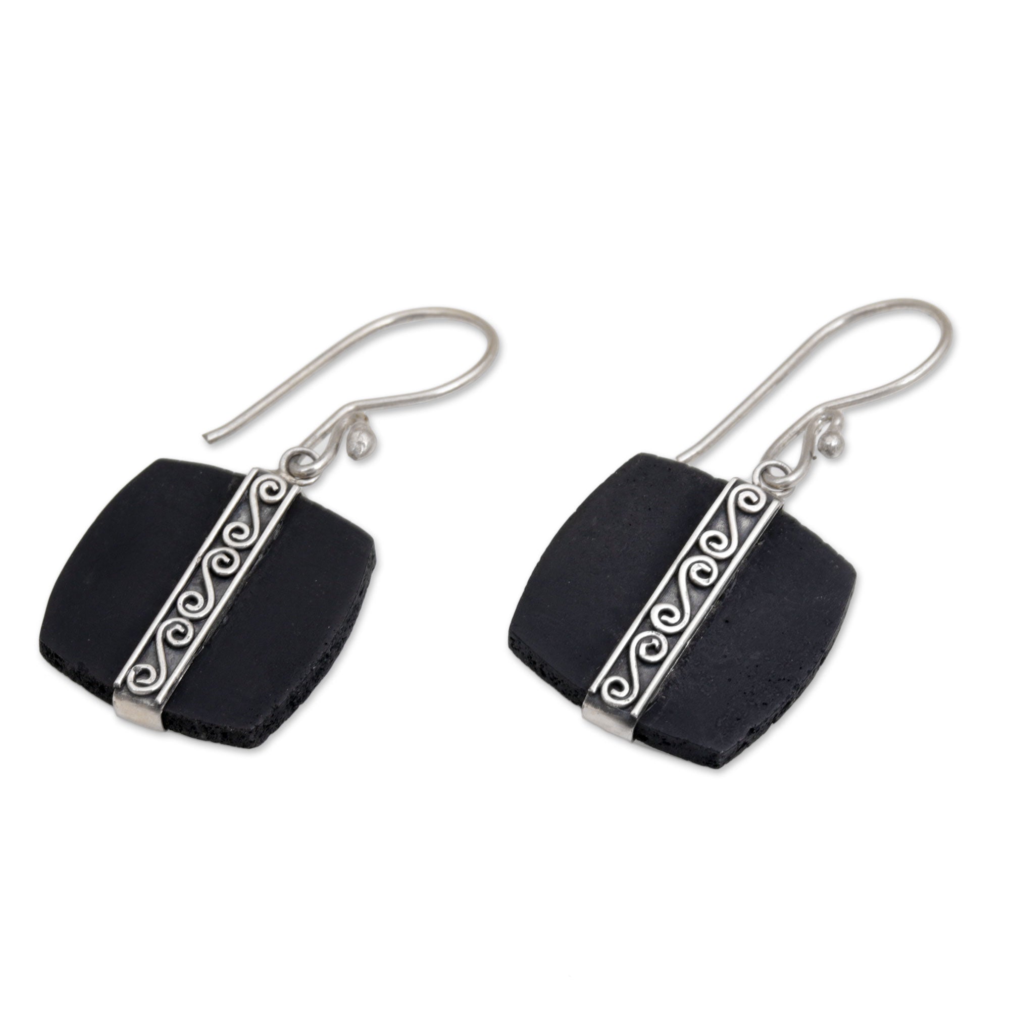 Premium Sterling Silver & Lava Stone Drop Earrings by Rupadana