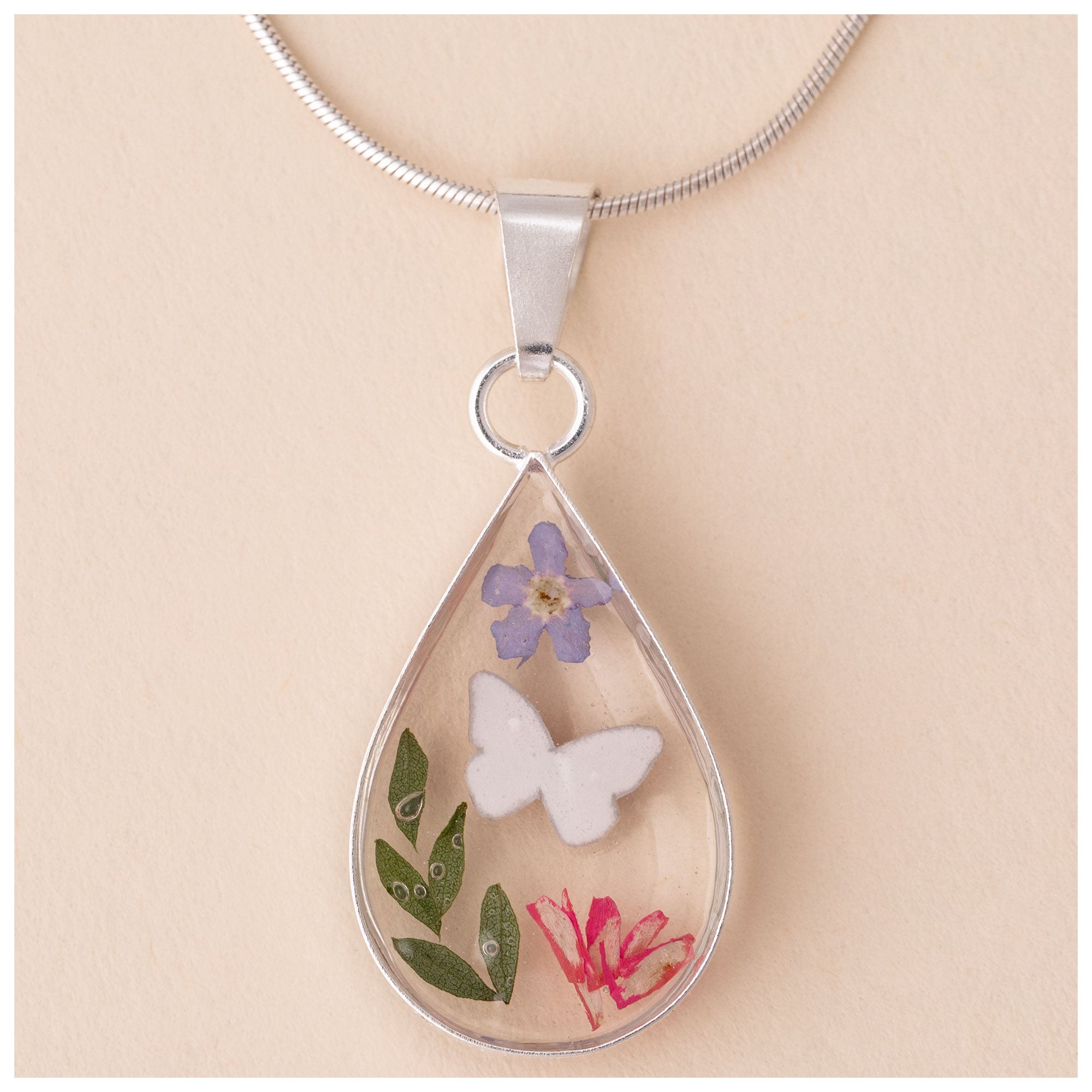 Premium Teardrop Flower Necklace with Sterling Silver & Butterfly Design