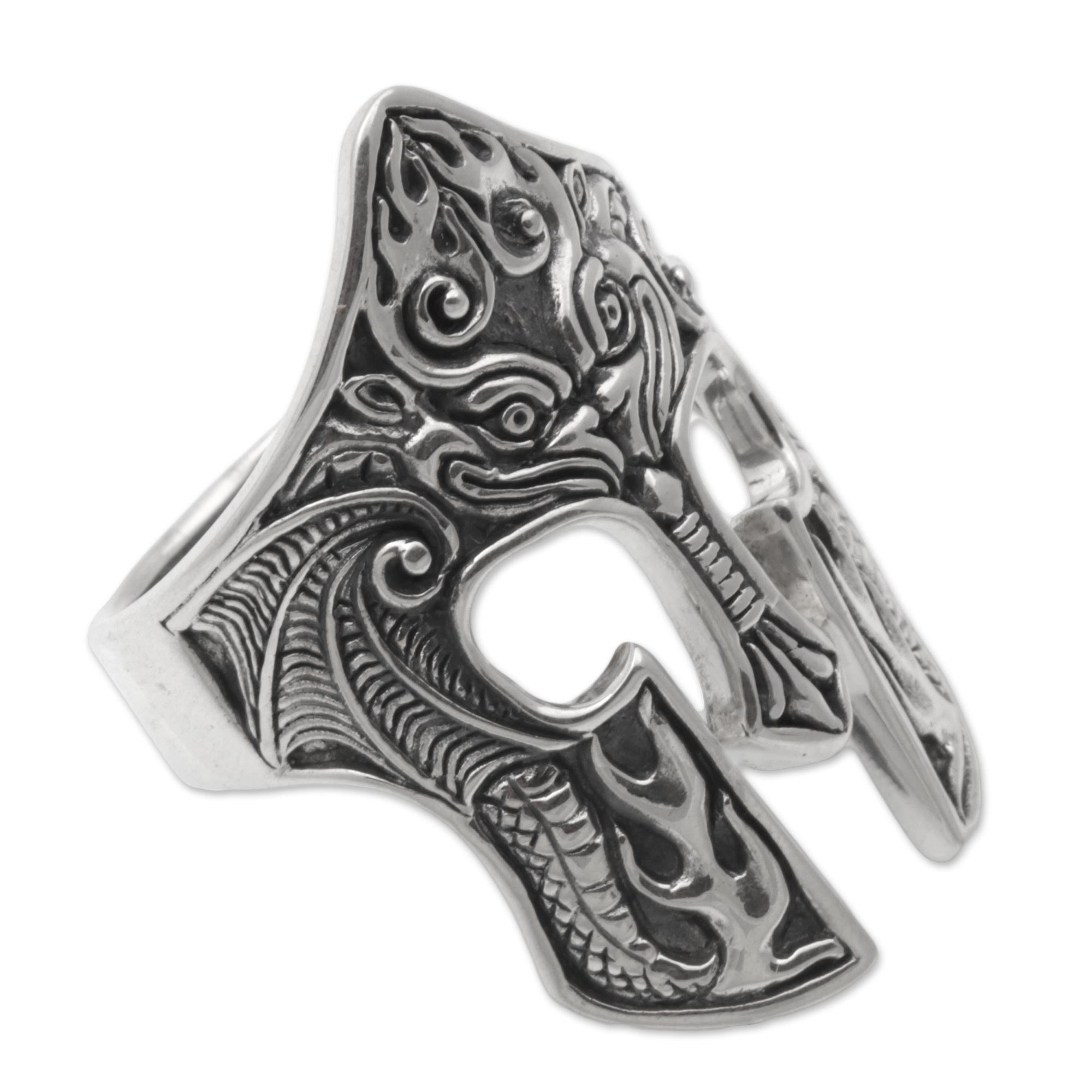 Premium Brawijaya Mask Sterling Silver Men's Ring - Handcrafted Dragon Design