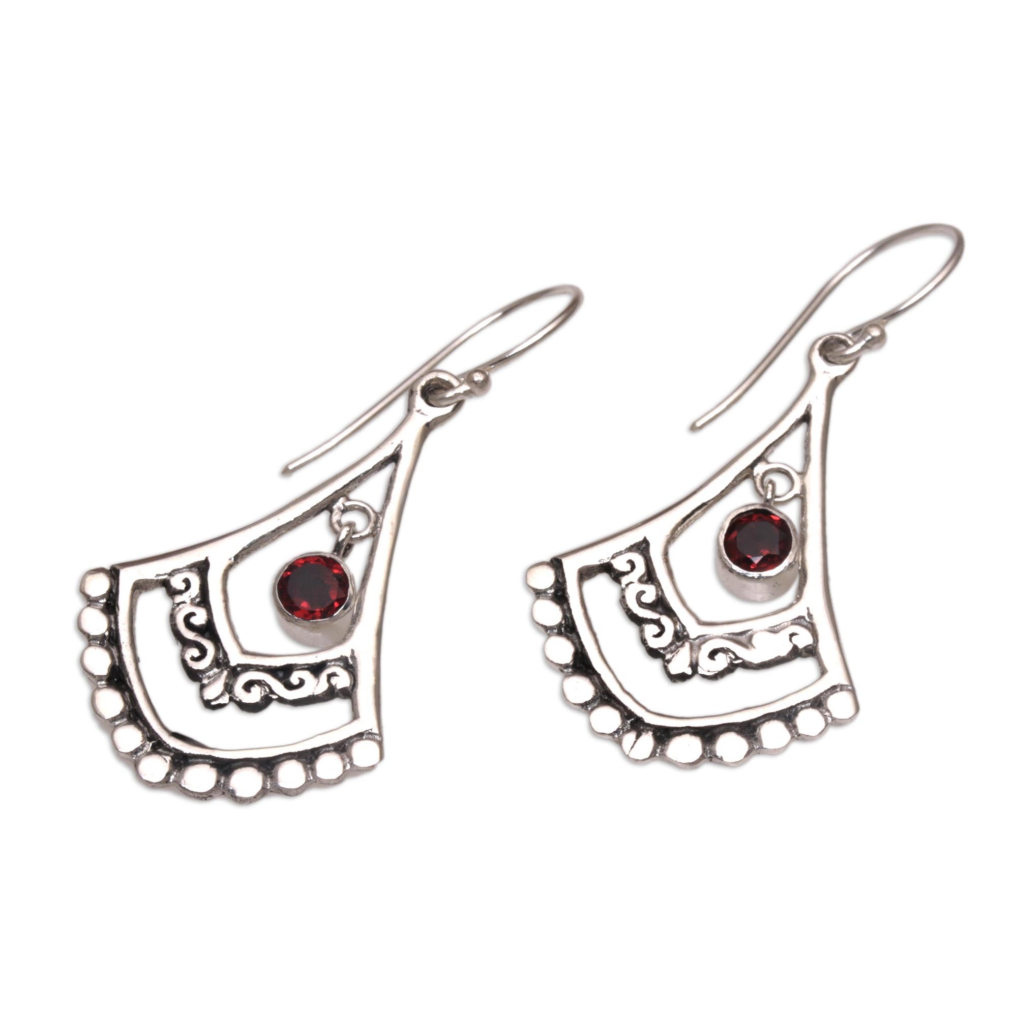 Premium Handcrafted Garnet Dangle Earrings in Sterling Silver – Exotic Indonesian Design