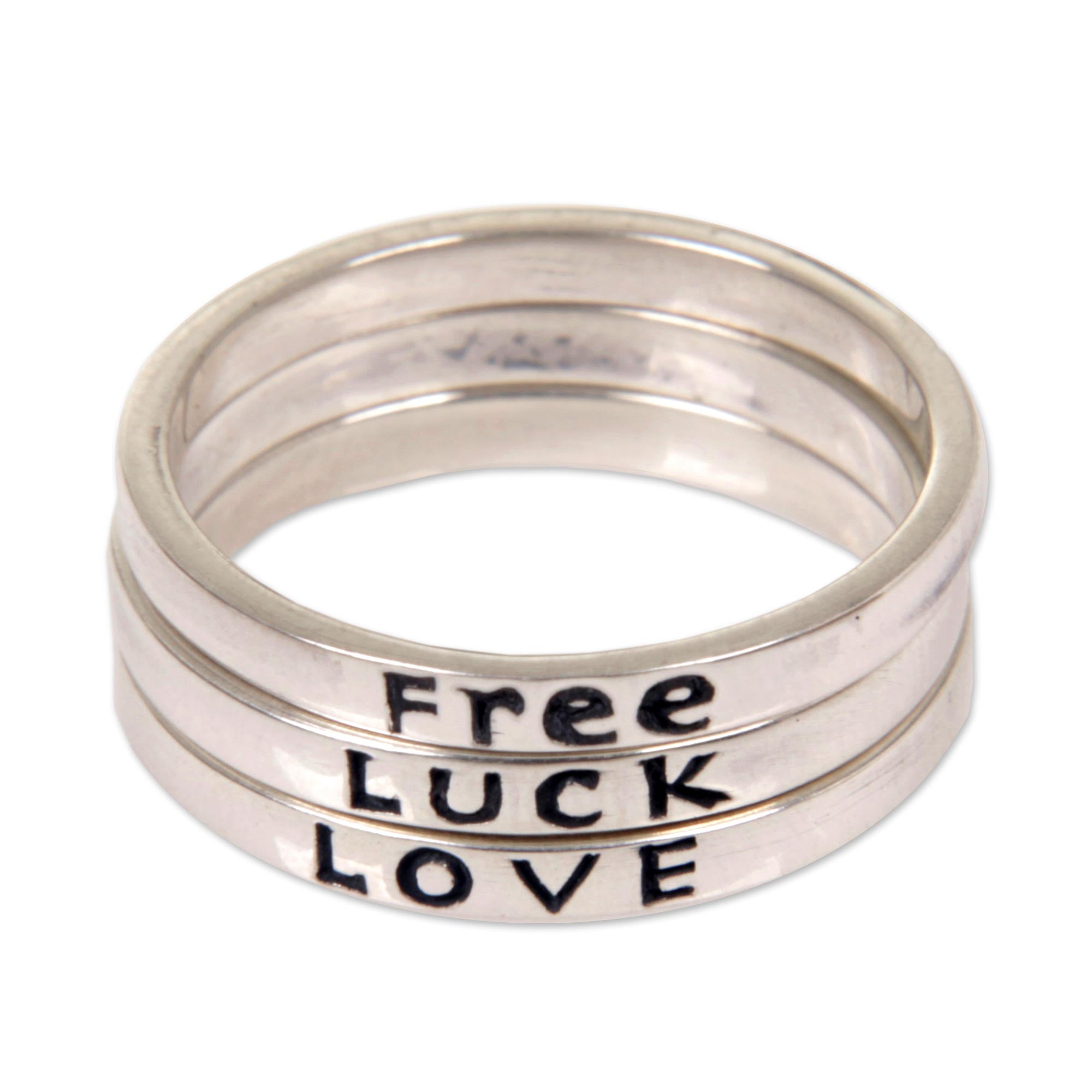 Premium Balinese Silver Stacking Rings - Free, Love, Luck (Set of 3)