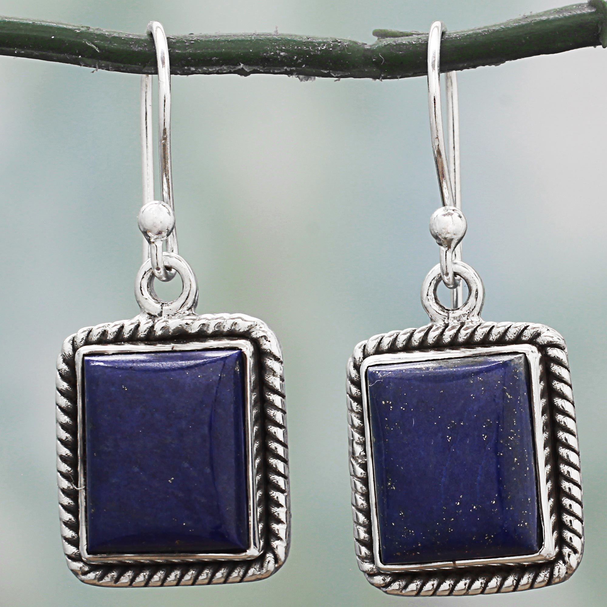 Premium Lapis Lazuli Sterling Silver Rectangle Dangle Earrings - Handcrafted Elegance