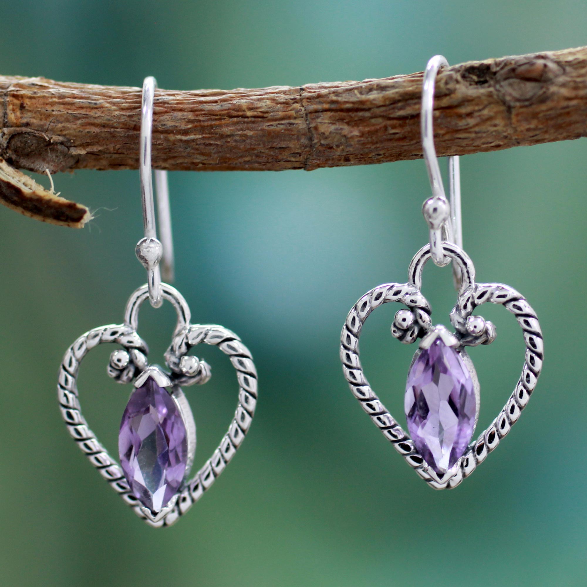 Premium Mystic Love Amethyst Heart Earrings - Handcrafted Sterling Silver Jewelry