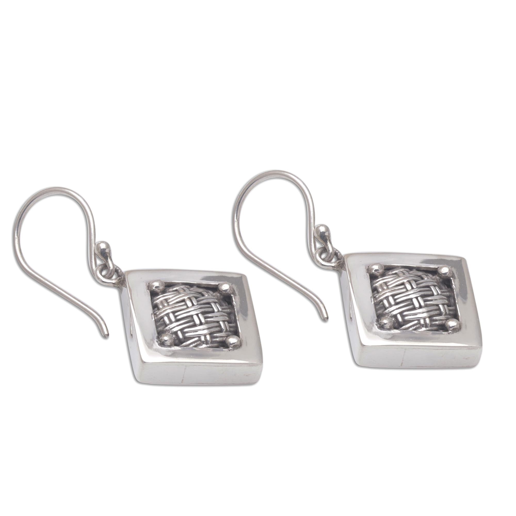 Premium Handwoven Ketupats Sterling Silver Diamond Dangle Earrings