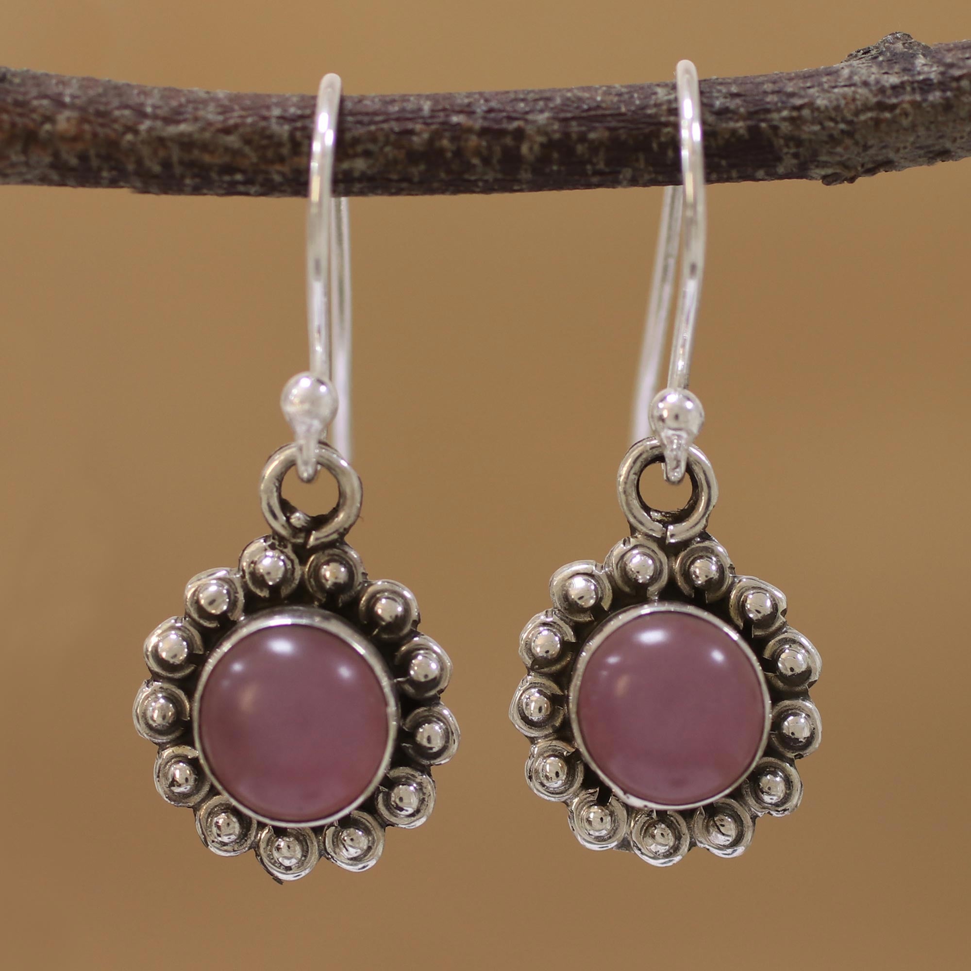 Premium Pink Chalcedony Sterling Silver Floral Dangle Earrings - Vintage Charm